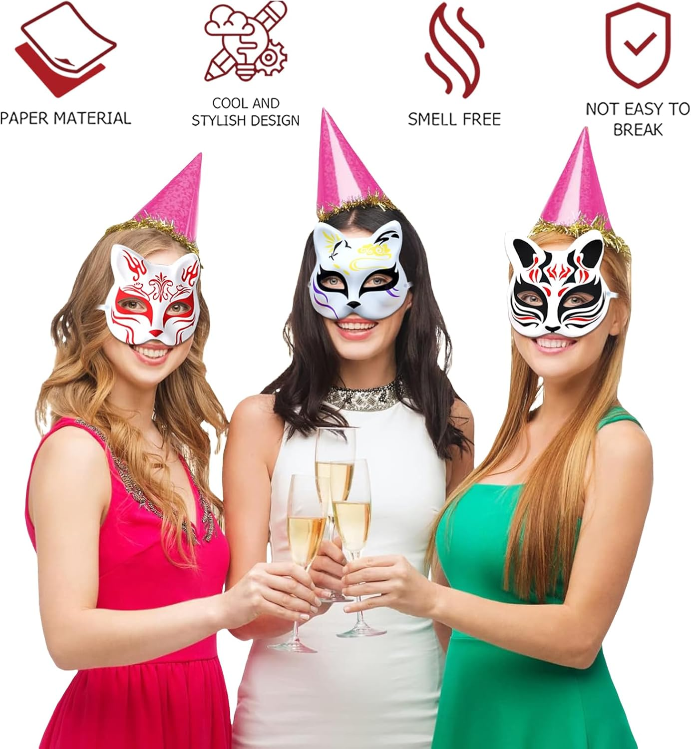 10PCS Cat Mask DIY White Cat Painted Masks Half Blank Animal Cosplay Dress up Mask Masquerade Cat Masks Halloween Mask Costume for Masquerade Prop,Party,Cosplay image number 4