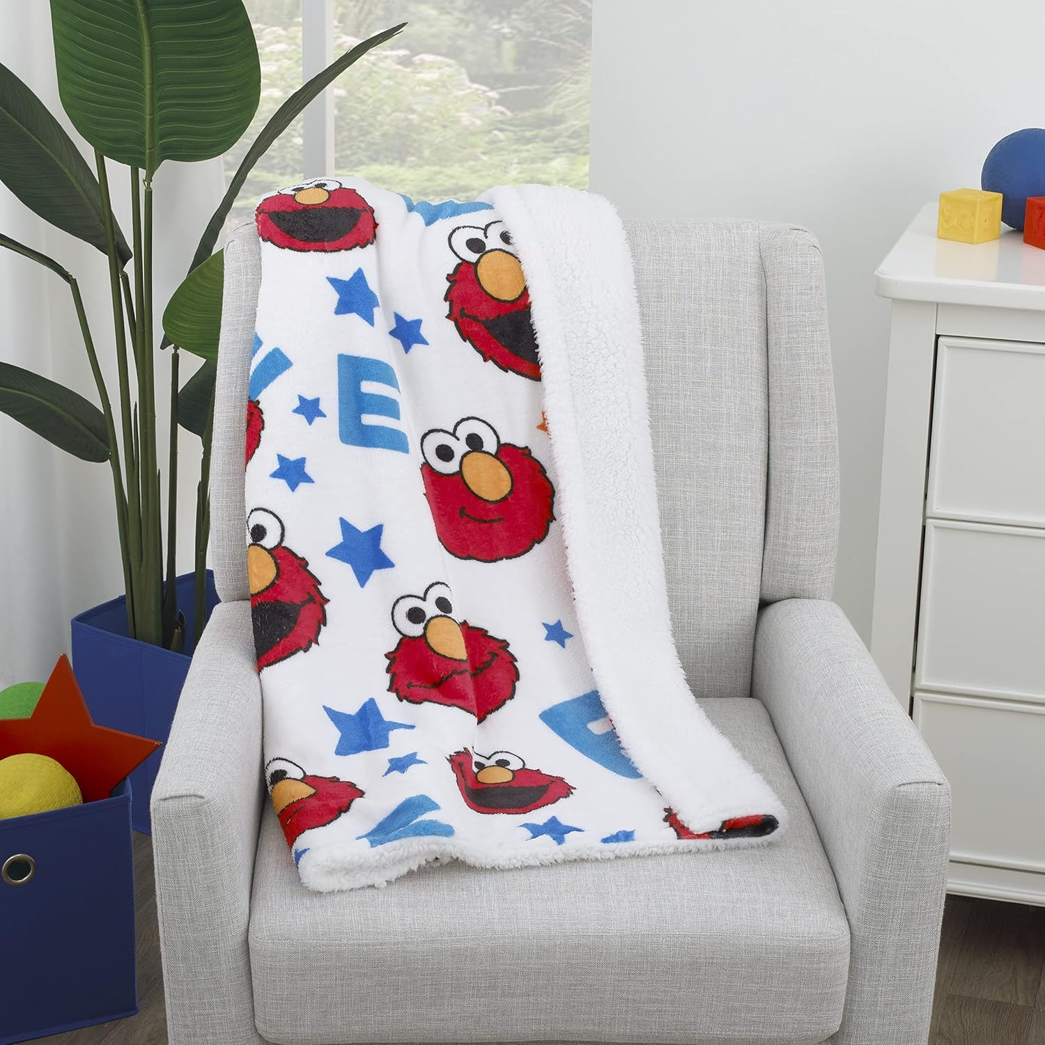 Sesame Street Elmo, Red, Blue, Yellow, Green, & White with Stars Super Soft Baby Blanket, Red, Blue, White, image number 3
