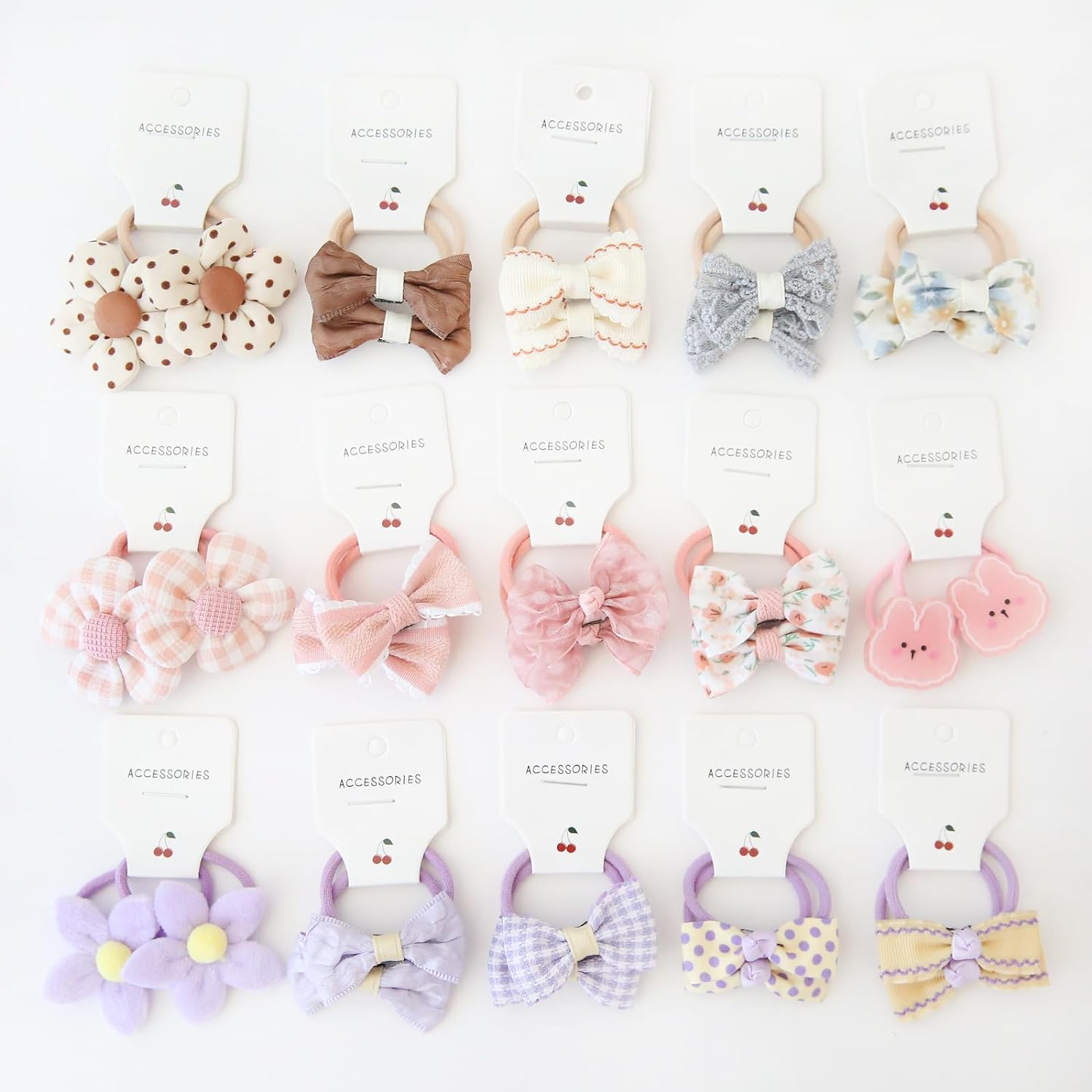 BOUNIQ 30 Pcs(15 Pairs) Baby Girl Hair Ties with Bows 1.2 Inch Small Toddler Girls Ponytail Holders Pigtails Elastic Bands Accessories for Kids Girls, Set E - Set A image number 2