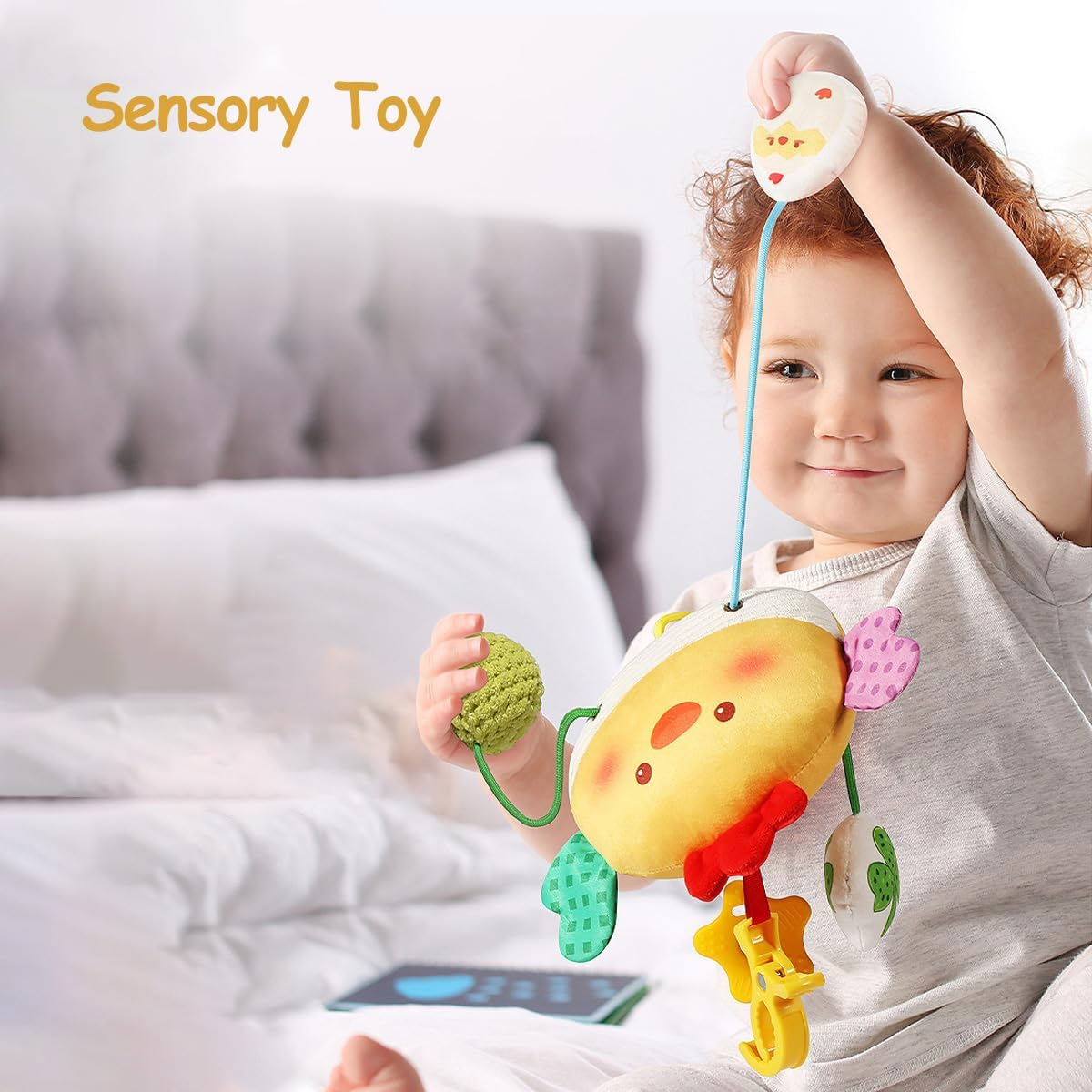 Baby Activity Hanging Toy, Soft Plush Chick Sensory Toys with Rattle ＆ Textures, Baby Stroller Toy, Toy for Car Seat and Crib, Early Educational Toys for Infant Boys and Girls image number 1