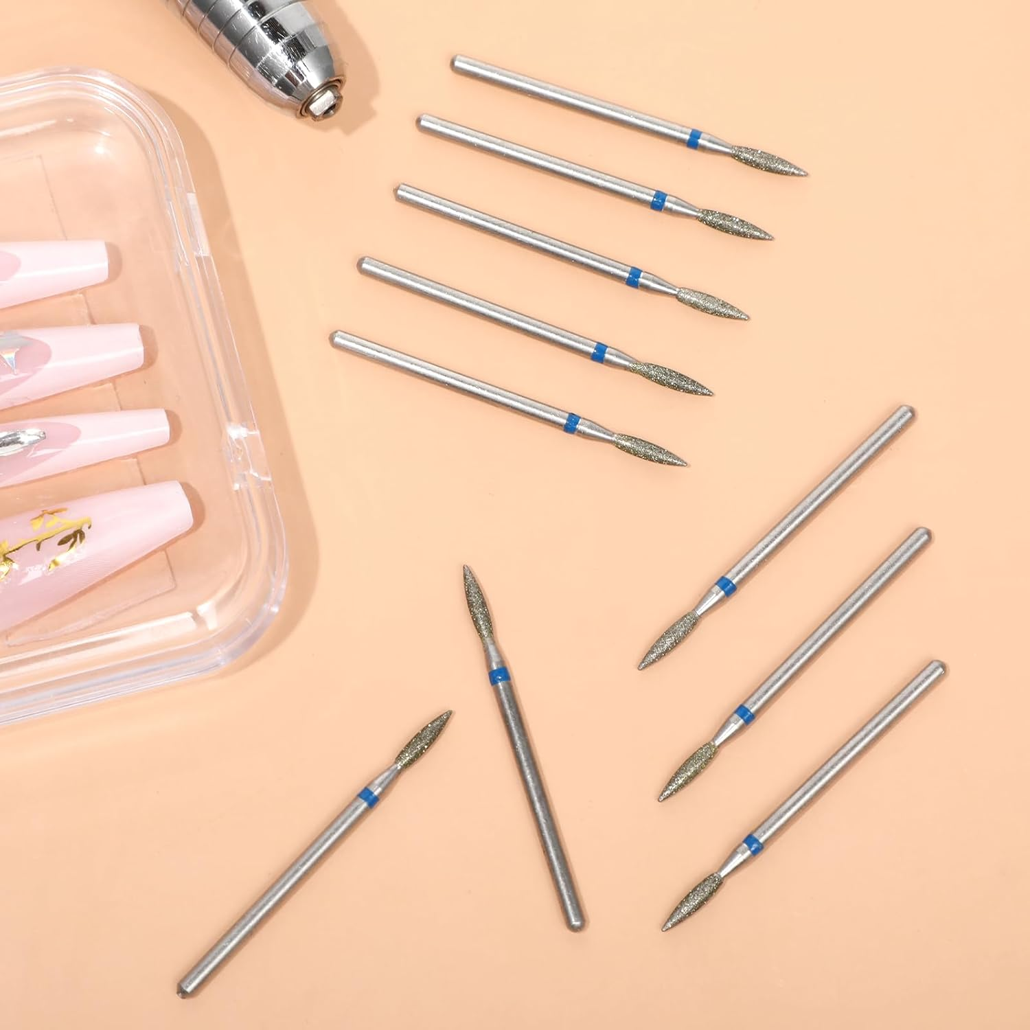 10 Pcs Diamond Flame Cuticle Drill Bits with Case 3/32'' Cuticle Clean Drill Bit Cuticle Nail Drill Bits Electric Nail File Machine Cuticle Bit Manicure Pedicure Polishing Kit for Nail Salon Manicure image number 3