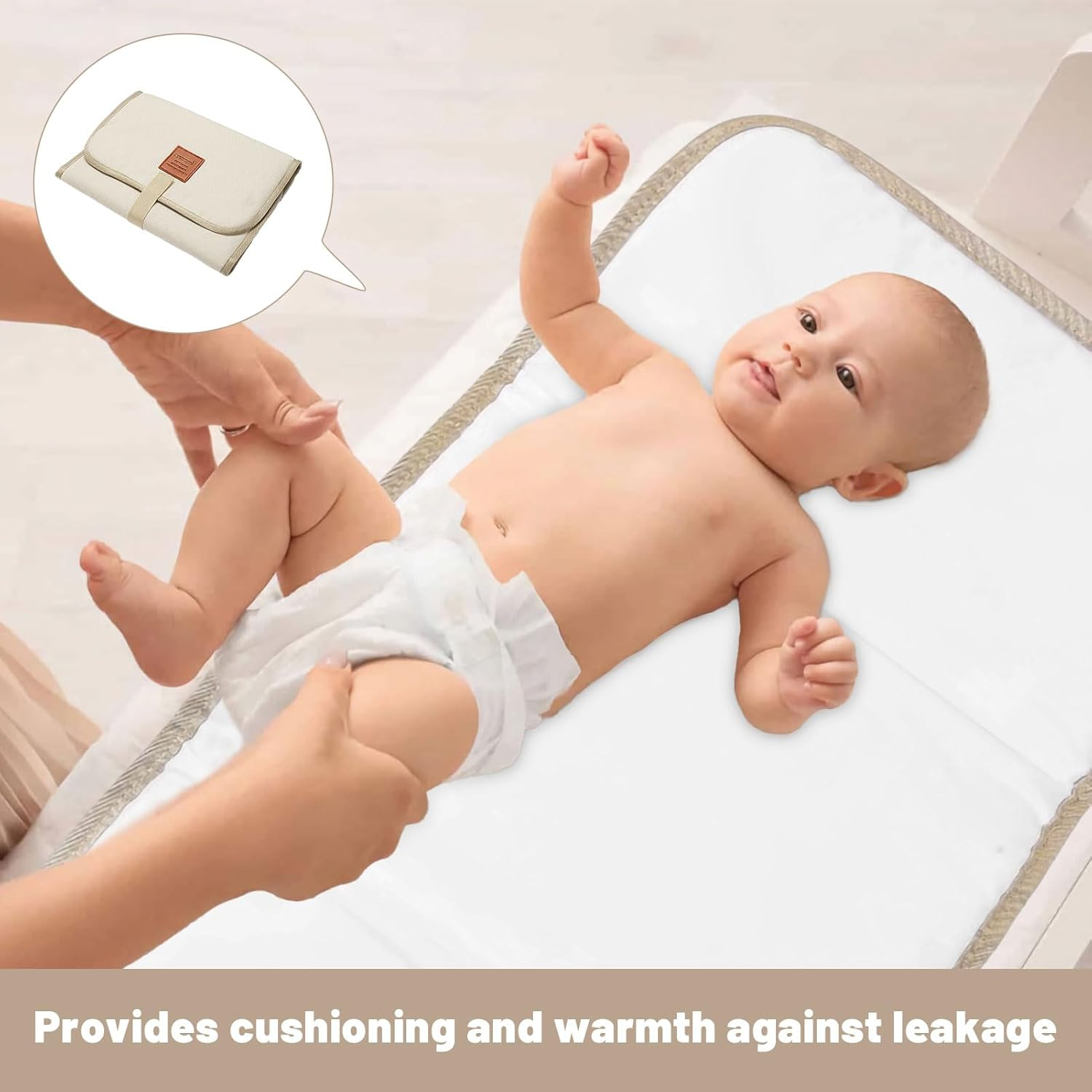 Baby Change Mat, 1 Pcs Baby Changing Mat, Baby Change Pad for Foldable Travel, Waterproof, Portable Change Mat for Washable, Wipeable, Nappy Change Mat for Home Travel outside (White) image number 4