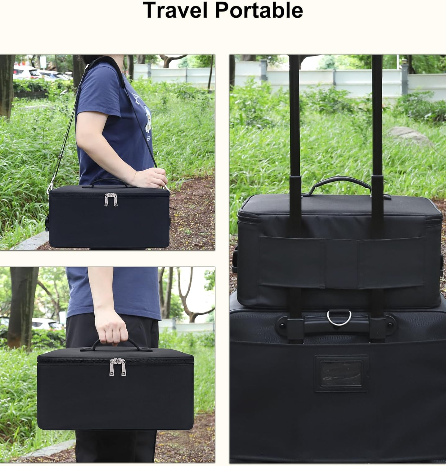 Makeup Bag Large Makeup Case Professional Cosmetic Storage Organizer Box Brush Holder with 3 Clear Set Bags & Lipstick Plate for Makeup Artists with Shoulder Strap & Adjustable Dividers (Black, Large) image number 6