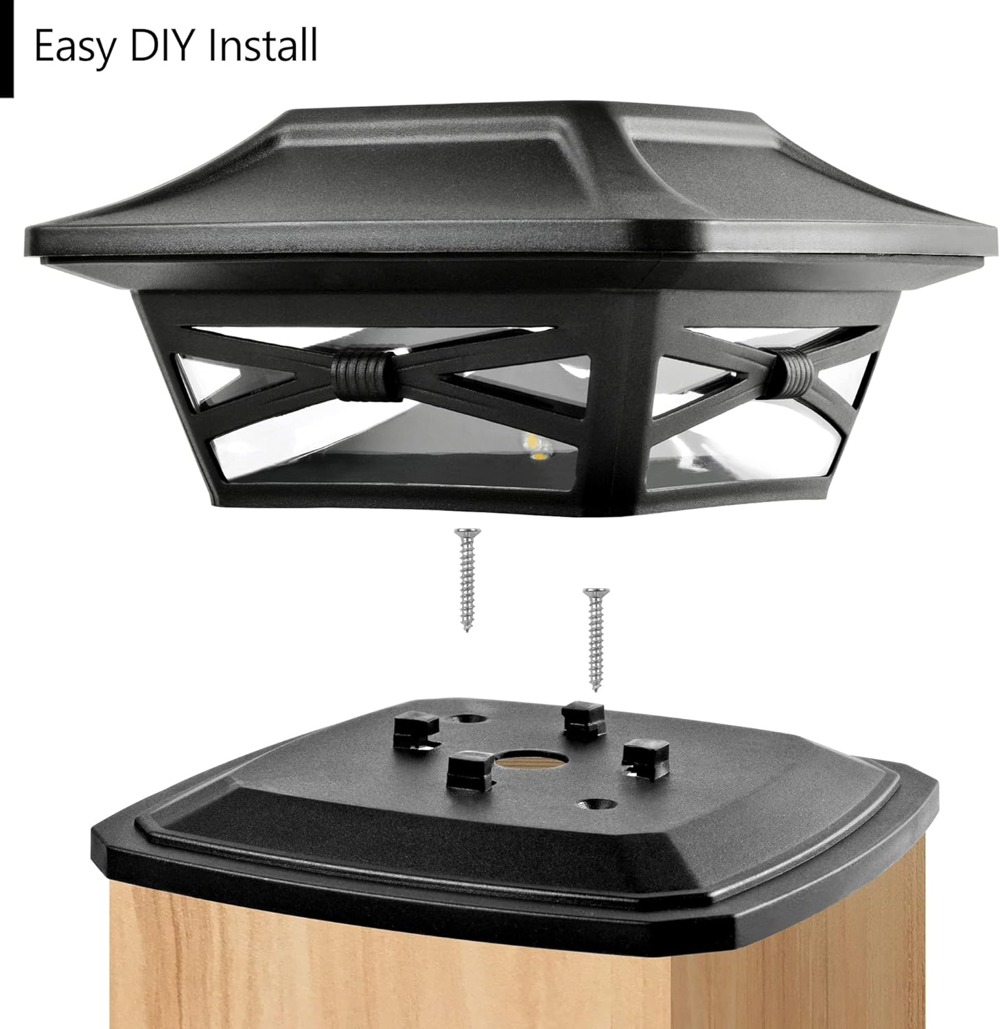 Davinci Lighting Flexfit Solar Outdoor Post Cap Lights - One-Size-Fits-All Base for 4X4 5X5 6X6 Wooden Posts - Bright LED Light - Slate Black (4 Pack)