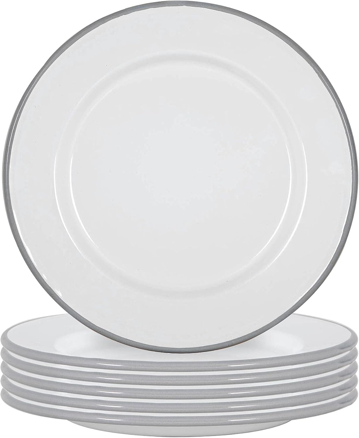 Argon Tableware Enamel Dinner Plates - 25.5Cm - Pack of 6 - Grey Dining Plates Lightweight Camping Large Dinner Dish for Appetisers, Starters, Mains, Sides, Desserts