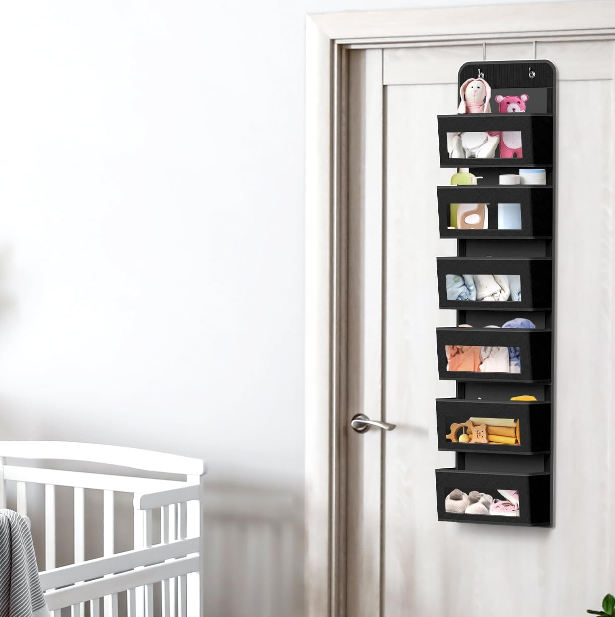 Simple Houseware 6 Pockets over the Door Storage Hanging Organiser with Clear Window, Black image number 4
