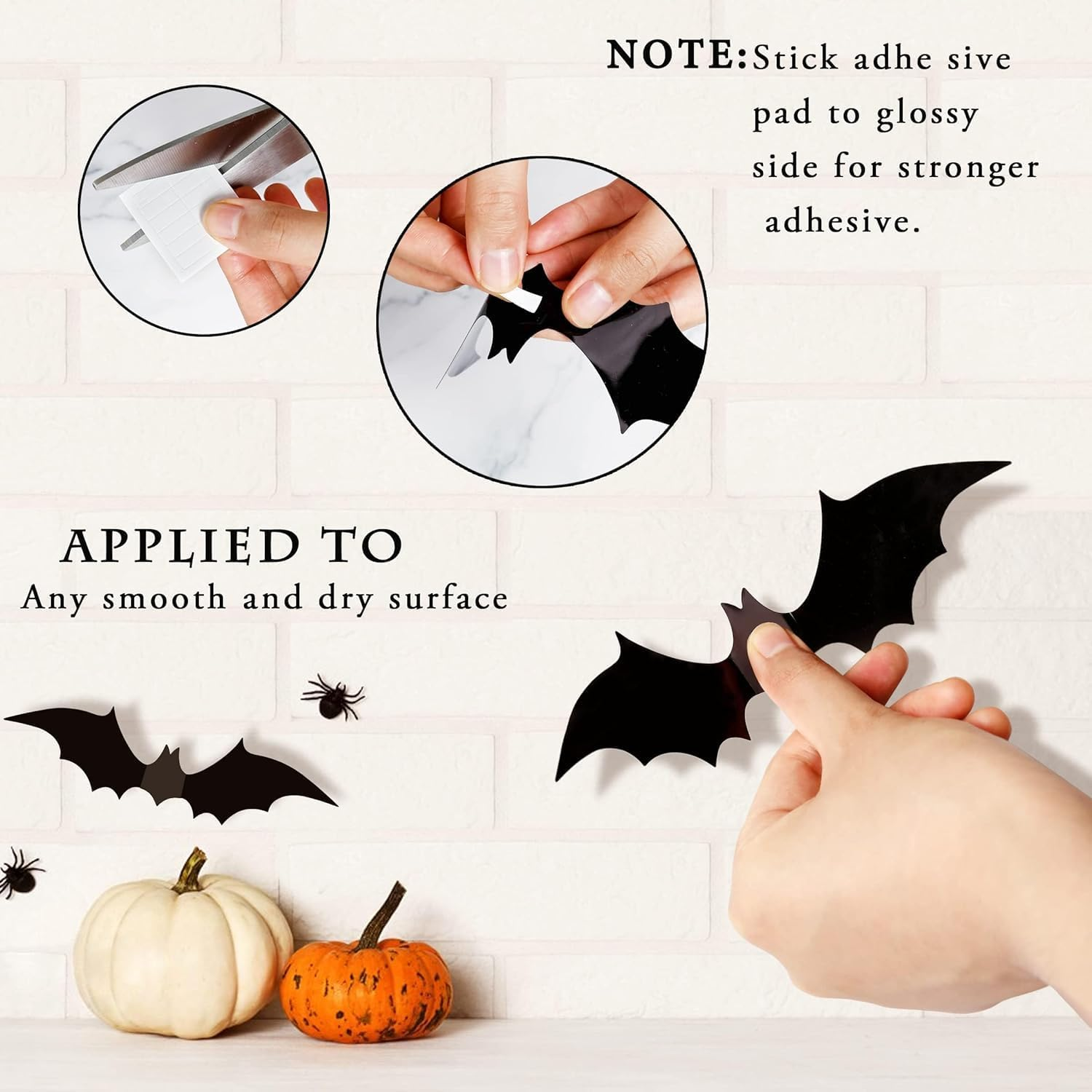 120 Pcs Bats Wall Decor Halloween Decorations, 3D Bat Stickers for Home Decor 4 Size Scary Black Spooky Bats Party Supplies image number 6