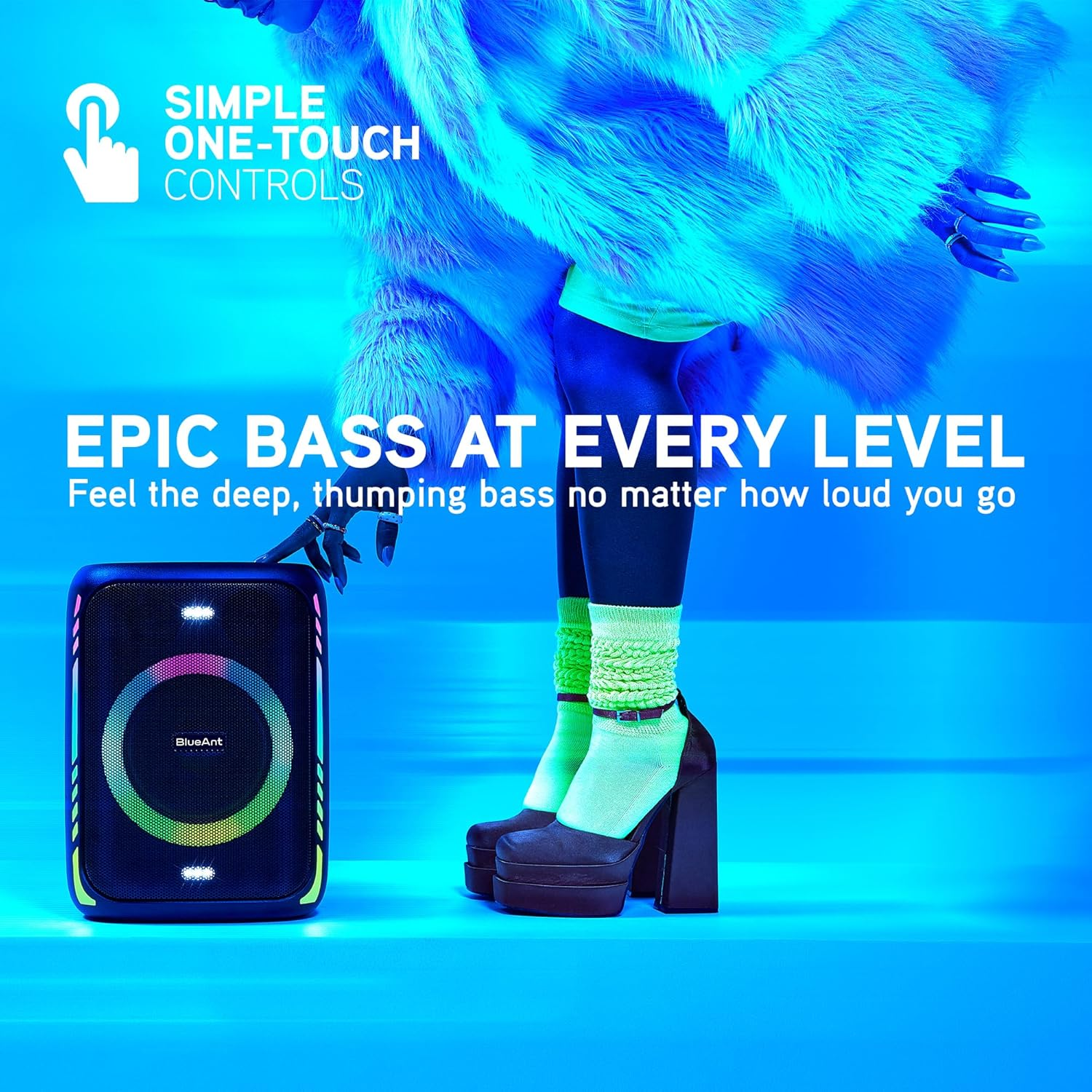 Blueant X5I 120W Bluetooth Party Speaker, Powerful Bass Boost with Dual Wireless Microphones for Karaoke, LED Light Show, Long Battery Life, Built-In Powerbank for Parties and Events, Black image number 2