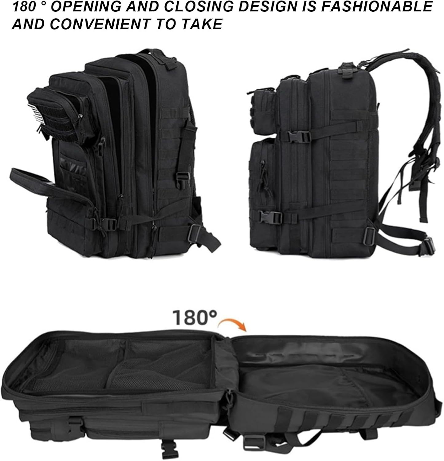 50L Backpack for Men Women Camping Rucksack 3 Day Large Trekking Backpack with Molle System for Hiking Travel Daily Work Outdoors Sports Daypack (Black) image number 2