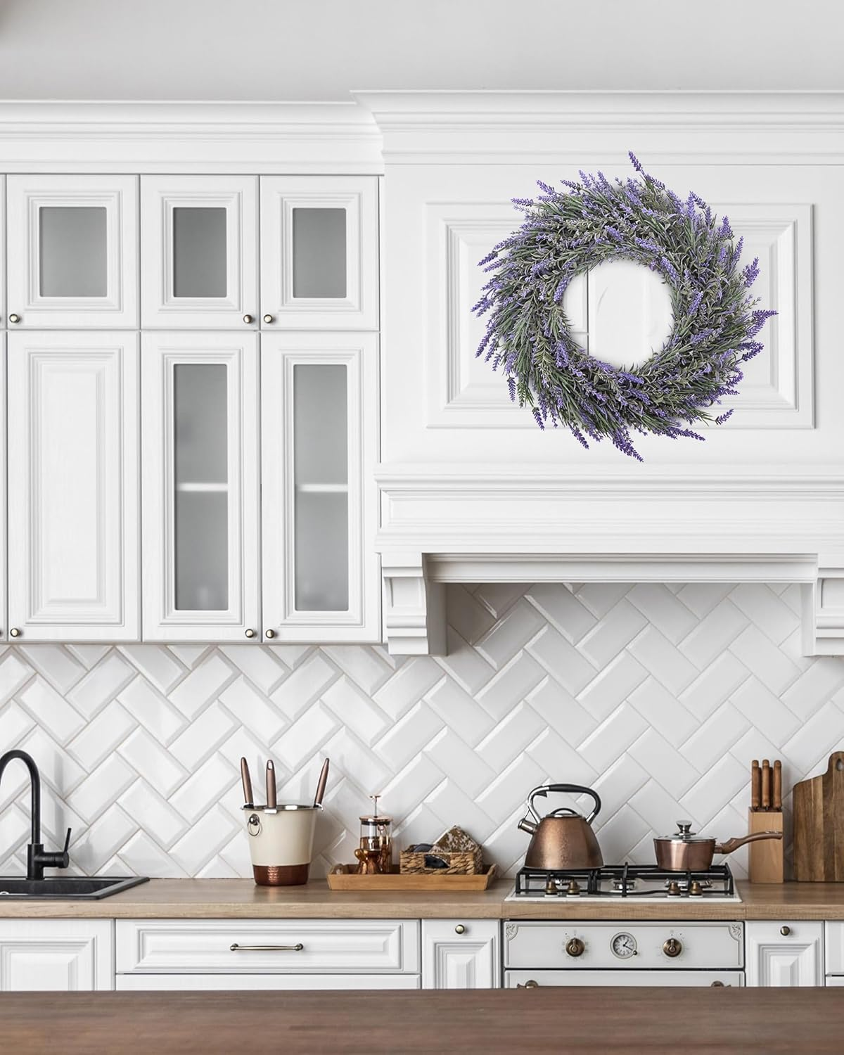 DDHS Lavender Wreath for Front Door, 18" Artificial Farmhouse Wreaths for Wall Window Party Wedding Decor Indoor Outdoor image number 4