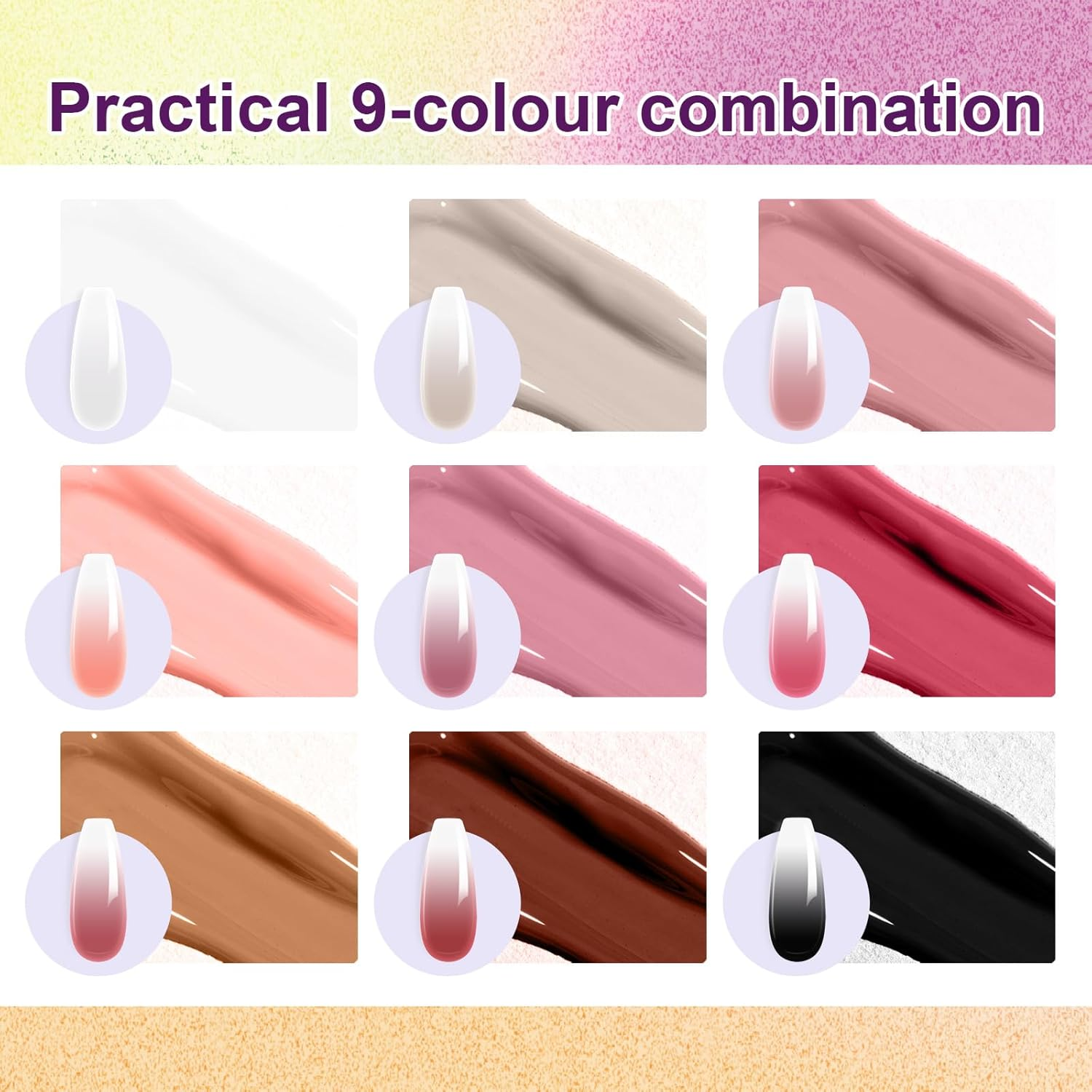 U-Shinein Gradient Painting Gel, 9 Colors Ombre Gel Nail Polish for Ombre Nails Aura Nails, French Manicure DIY Nail Art,Palette B image number 2