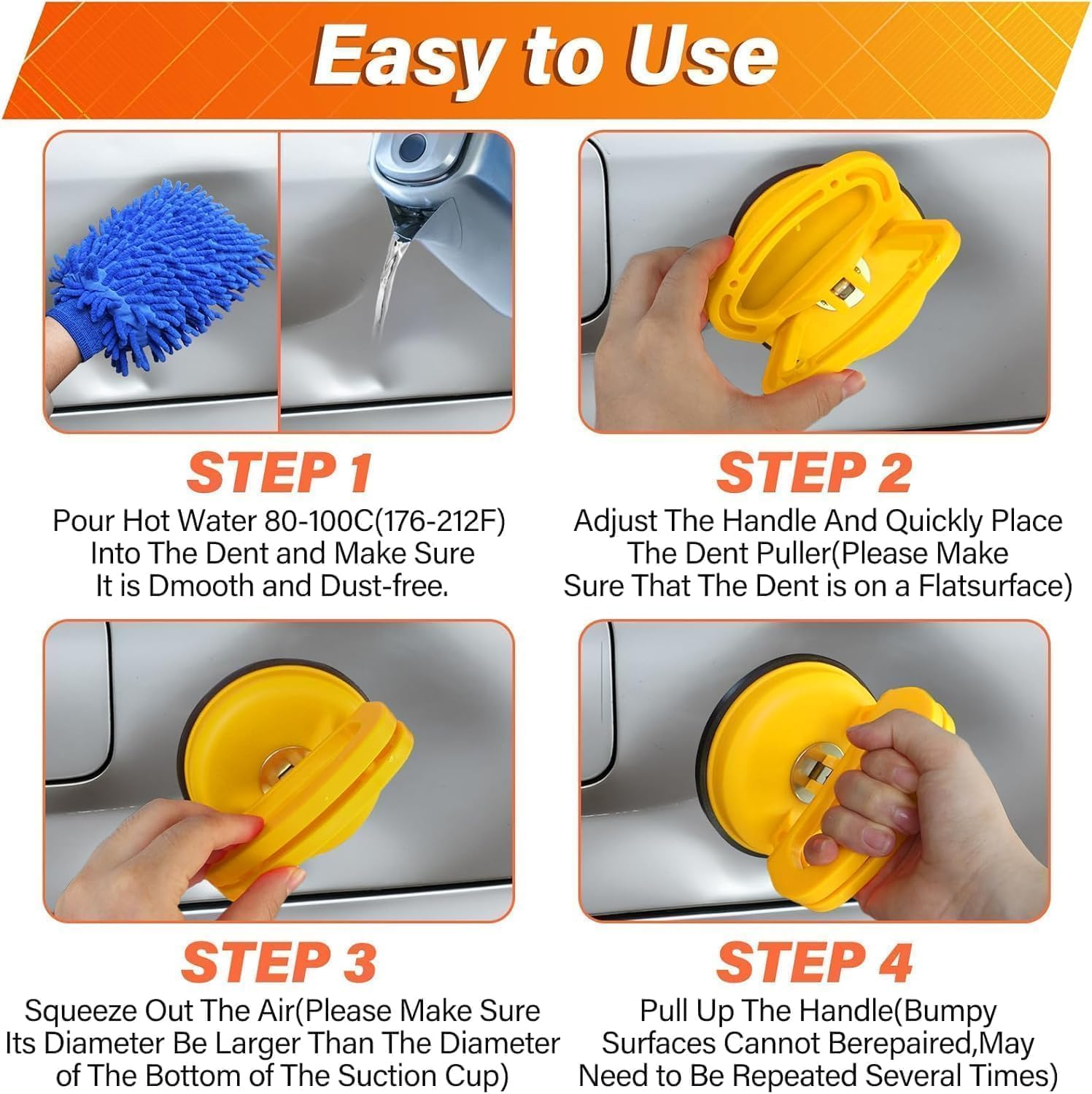 Dent Puller,3 Pack Car Dent Puller Car Dent Removal Kit Suction Cup Dent Puller Dent Remover Tool and Dent Repair Kit for Cars Body,Glass,Screen,Tiles Lifting,Objects Moving (Yellow+Black) image number 2