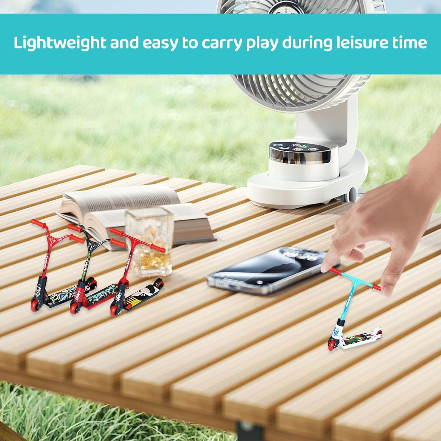 6PCS Tech Deck Scooter,Finger Scooter,Plastic Tech Deck,Cute Mini Teck Deck,Finger Skateboards for Party/Finger Training/Gift/Finger Board/Finger Bike(Straight & Curved Front - Red*2+Blue*2+Black*2) image number 1