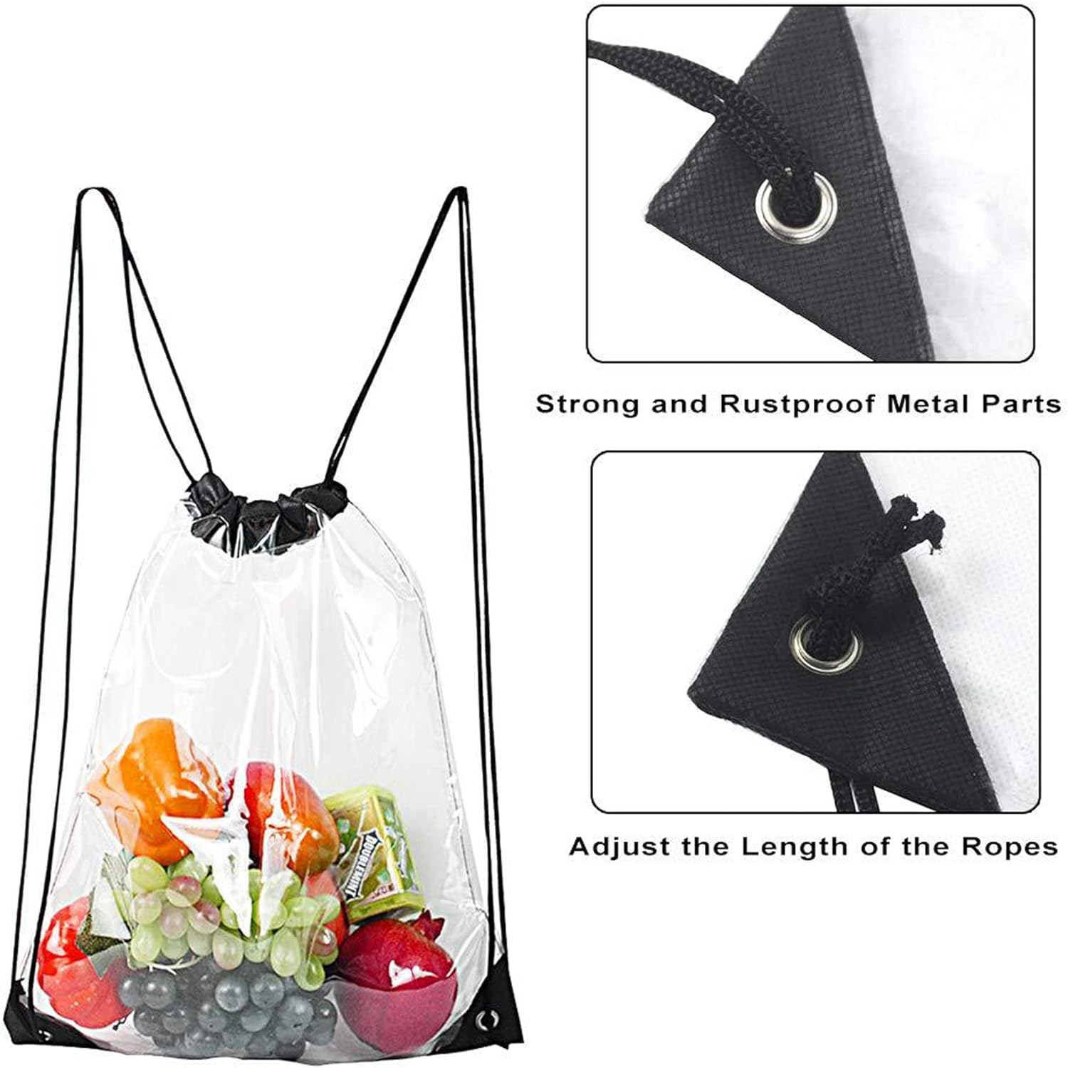 IRYNA Drawstring Gym Bag, 1Pcs Drawstring Gym Sack Sports Bag, Clear Drawstring Bag, Waterproof Sports Backpack String Swim Drawstring PE Bags for Women Men, Black, One Size image number 6