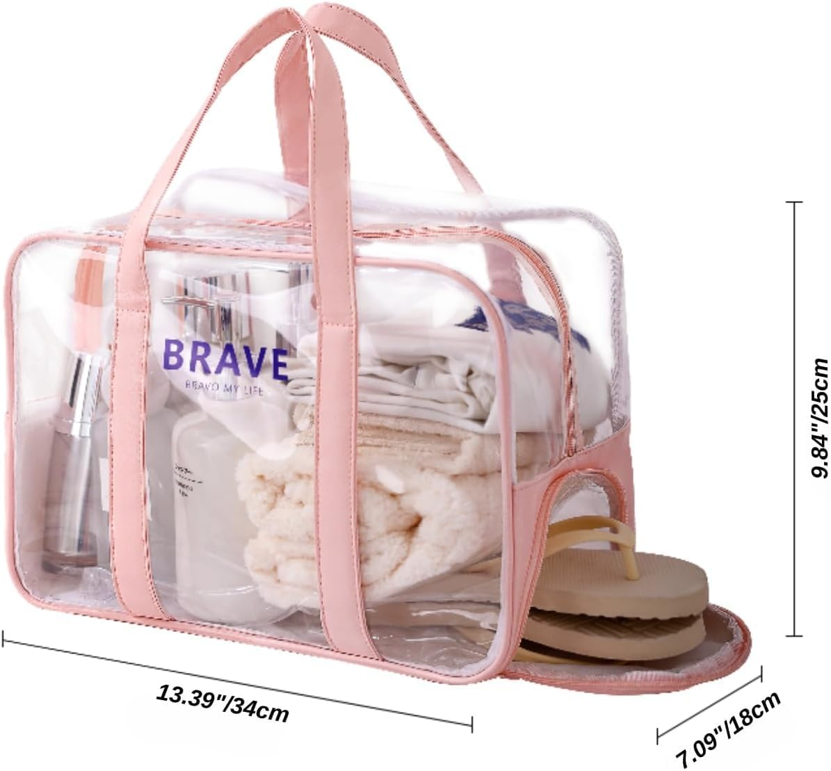 Large Clear Toiletry Bag for Women, Waterproof PVC Beach Bag Swim Bag Gym Bag, Clear Makeup Cosmetic Bag, Transparent Travel Toiletry Bag Travel Accessories Tote Bag, PVC Bag (Pink, 34 * 18 * 25Cm) image number 3