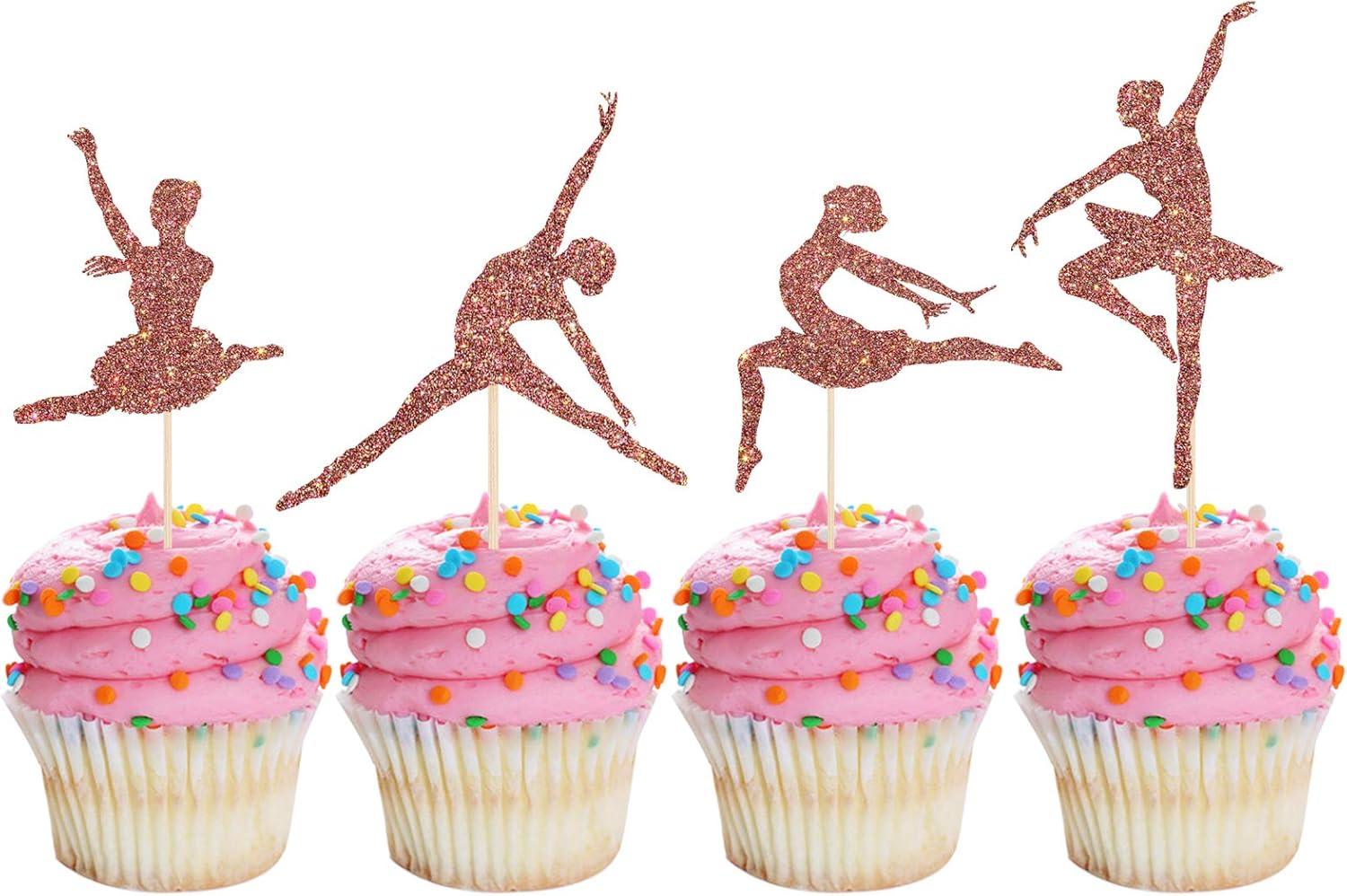 Monmon & Craft 24 Pcs Ballerina Cupcake Toppers for Girl Birthday / Welcome Baby Girl / Girl'S 1St Birthday Party Cake Decorations / Rose Gold Glitter Ballet Girl Cupcake Toppers image number 3