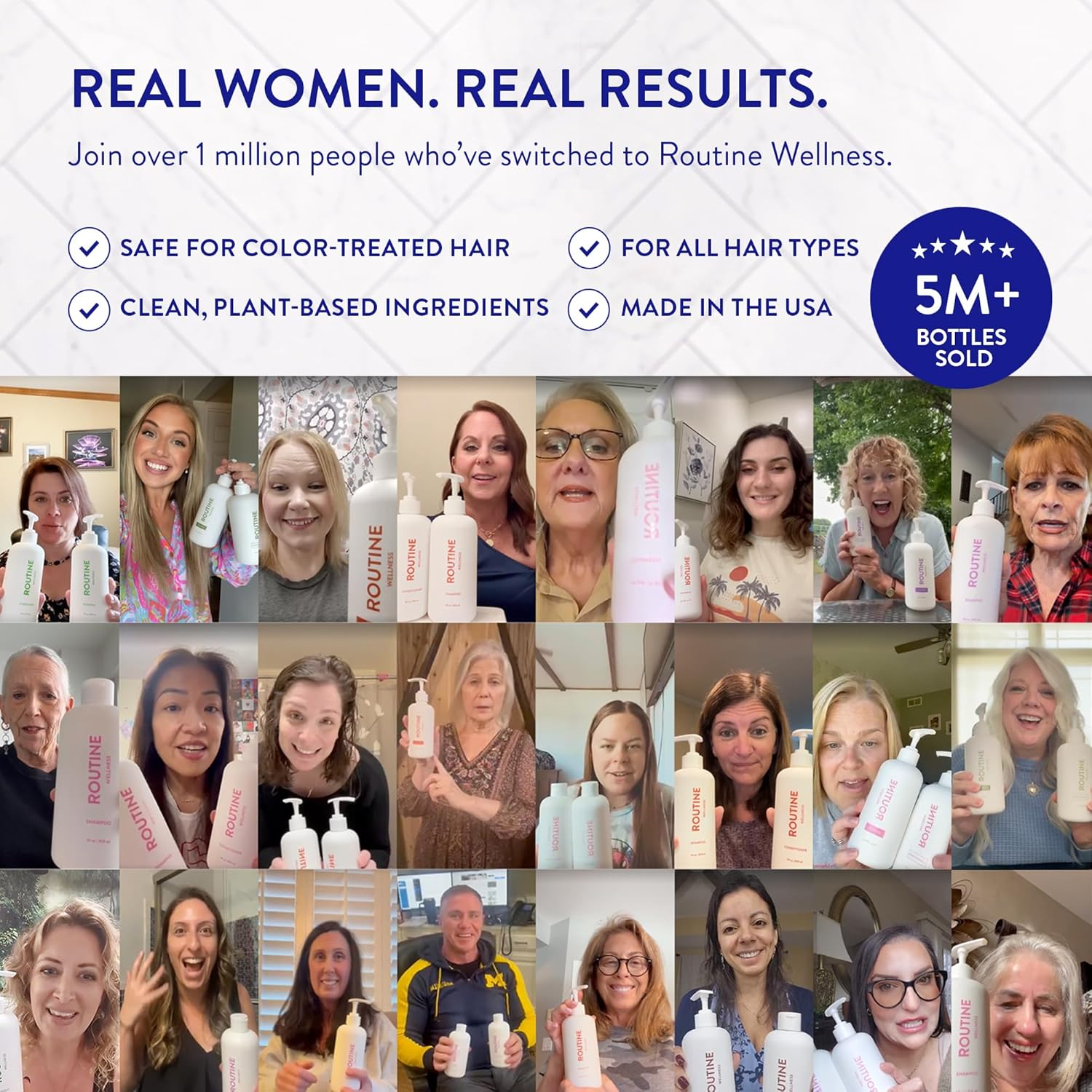 Routine Wellness Shampoo and Conditioner Set for Stronger Hair - Biotin | Color Safe | Sulfate-Free | Vegan | Clinically Tested | Nourishing Oils and Vitamins - Unscented 14Oz (Pack of 2) image number 4