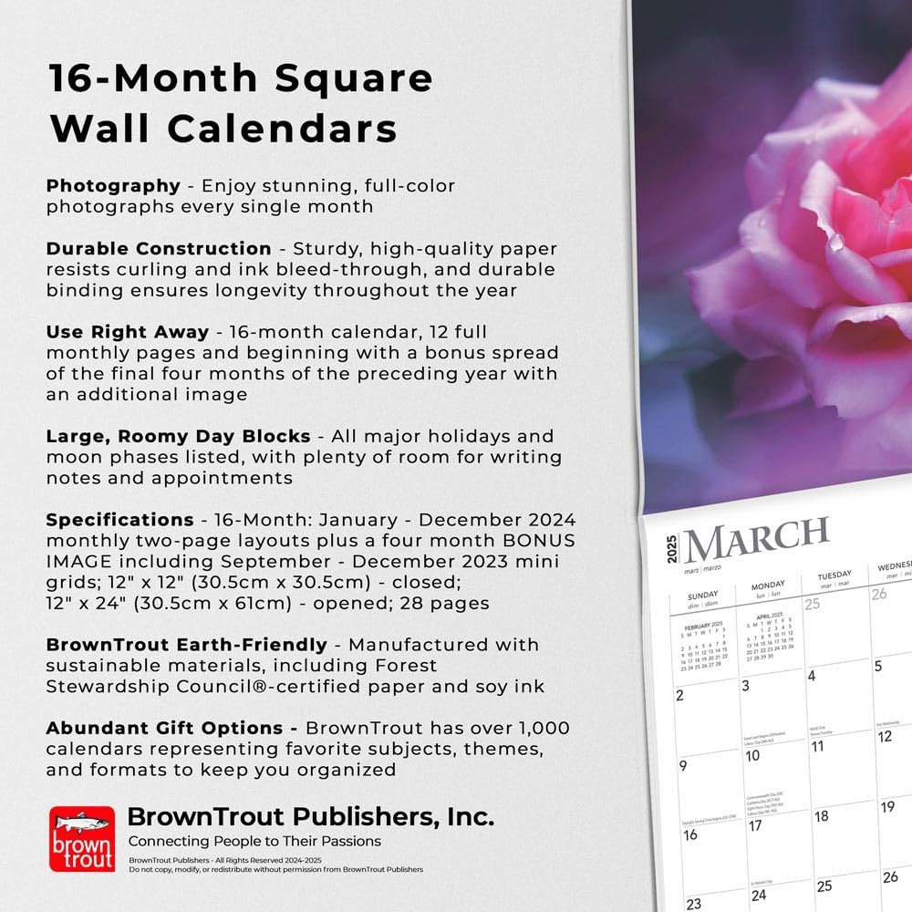 Roses | 2025 12 X 24 Inch Monthly Square Wall Calendar | Plastic-Free | Browntrout | Flower Floral Plant Outdoor Nature Gardening image number 6