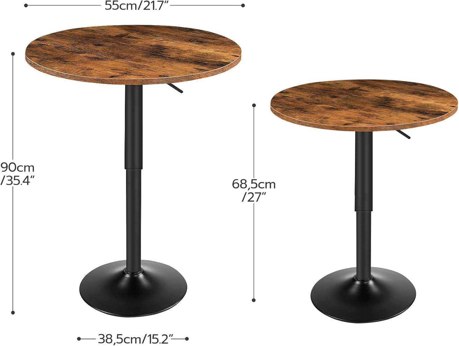 HOOBRO Bar Table, Height-Adjustable round Dinning Table, Cocktail Table with Base, Modern Style, Suitable for Living Room, Dining Room, Bistro, Rustic Brown BF58BT01G1 image number 1