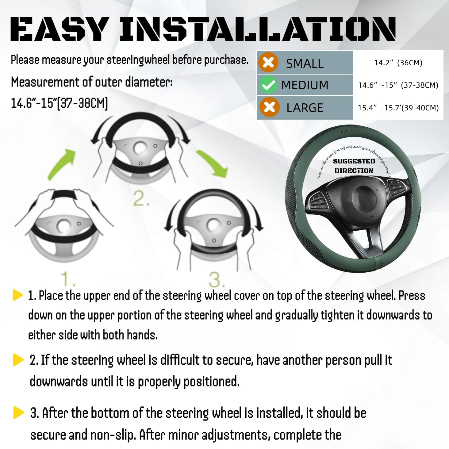 Car Steering Wheel Cover, Universal 15 Inch, Microfiber Leather, Breathable, Anti-Slip,Warm in Winter and Cool in Summer image number 1