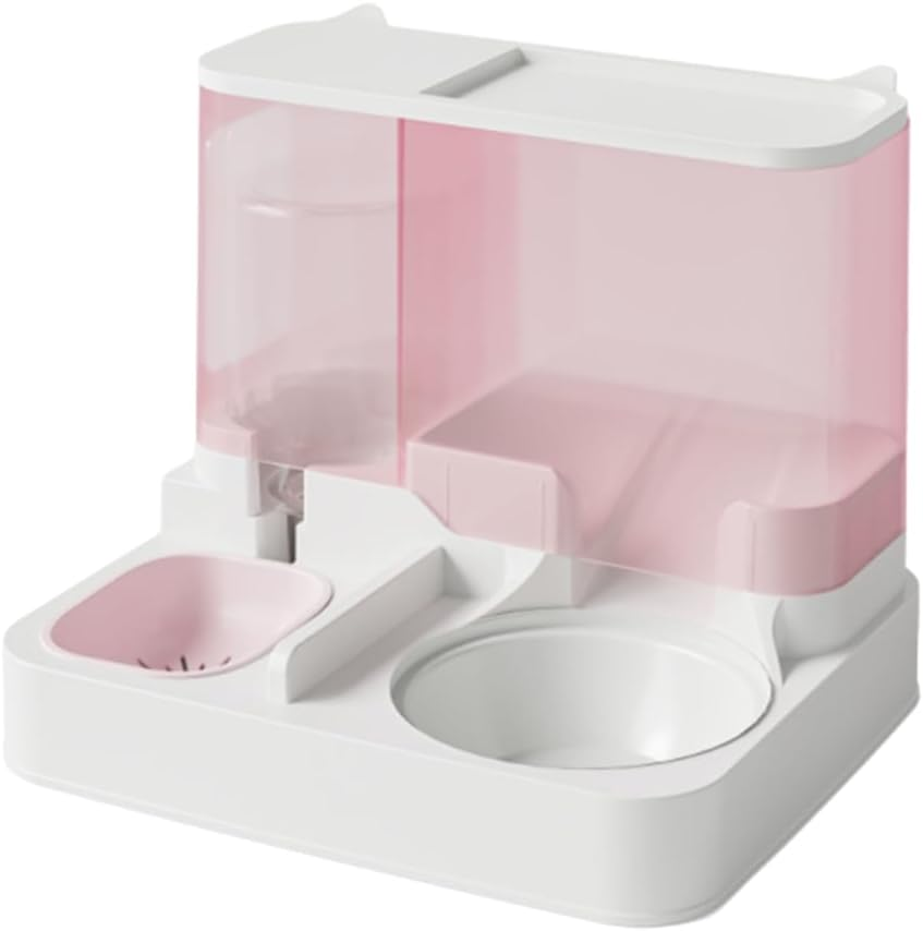 AIMALL 12X10X9.84 Inch Automatic Cat Feeder and Water Dispenser, 2.8L Food Storage, 1L Water Tank, Ceramic and Stainless Steel Bowls for Cats and Dogs