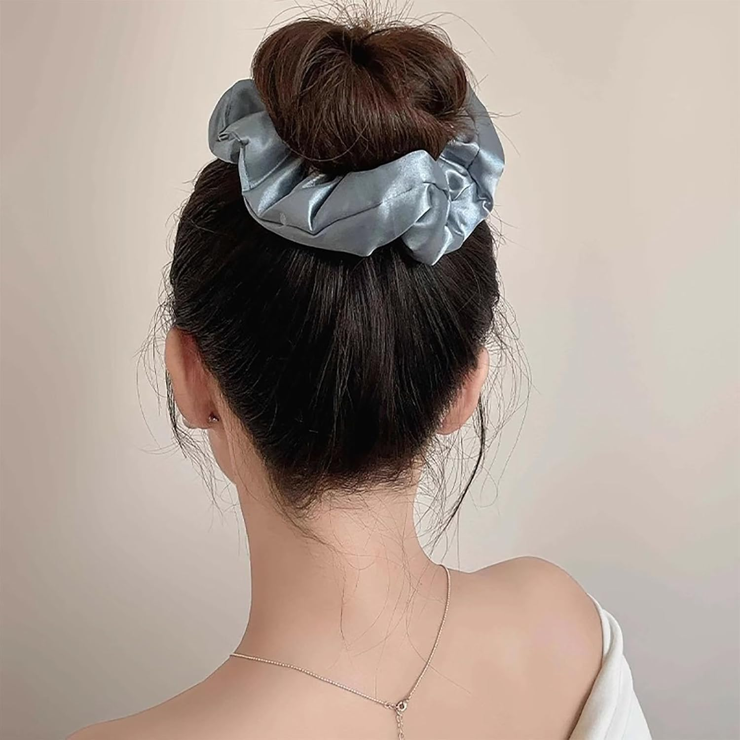 Inateannal Vintage Satin Silk Hair Bobbles Large Satin Elastic Hair Bobbles Blue Large Satin Hair Bobbles Scrunchy Oversized Thick Hair Bobbles Satin Ponytail Holder Hair Bands image number 1