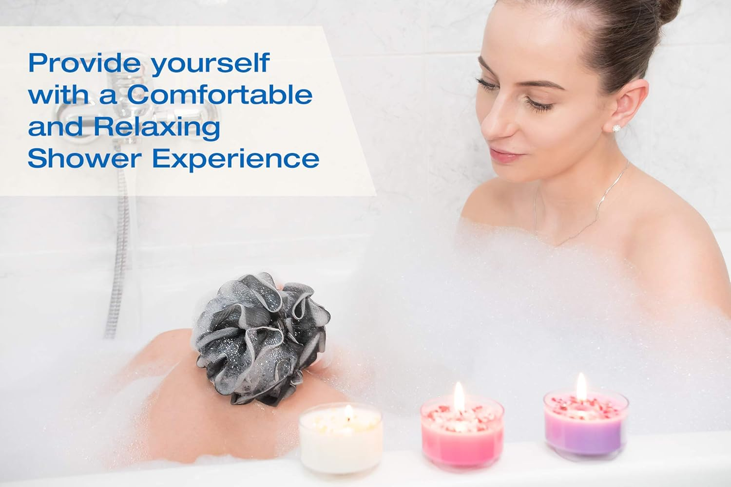 Tilcare XXL 90G Charcoal Shower Loofah 3 Pack by - Perfect Bath Sponge for Exfoliating for Men & Women - Body Scrubber Brush for Cleansing and Smooth Skin - Scrubbies That Remove Excess Oil and Dirt