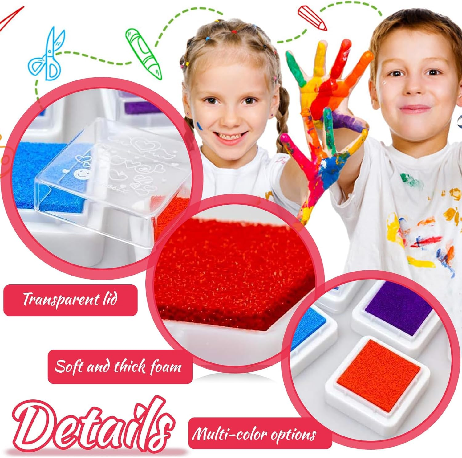 Craft Ink Pad, 24 Colors Finger Stamp Pads, Washable Craft Stamp Pads for Paper, Craft, Wood Fabric, Scrapbooking, Card Making, Kids image number 3