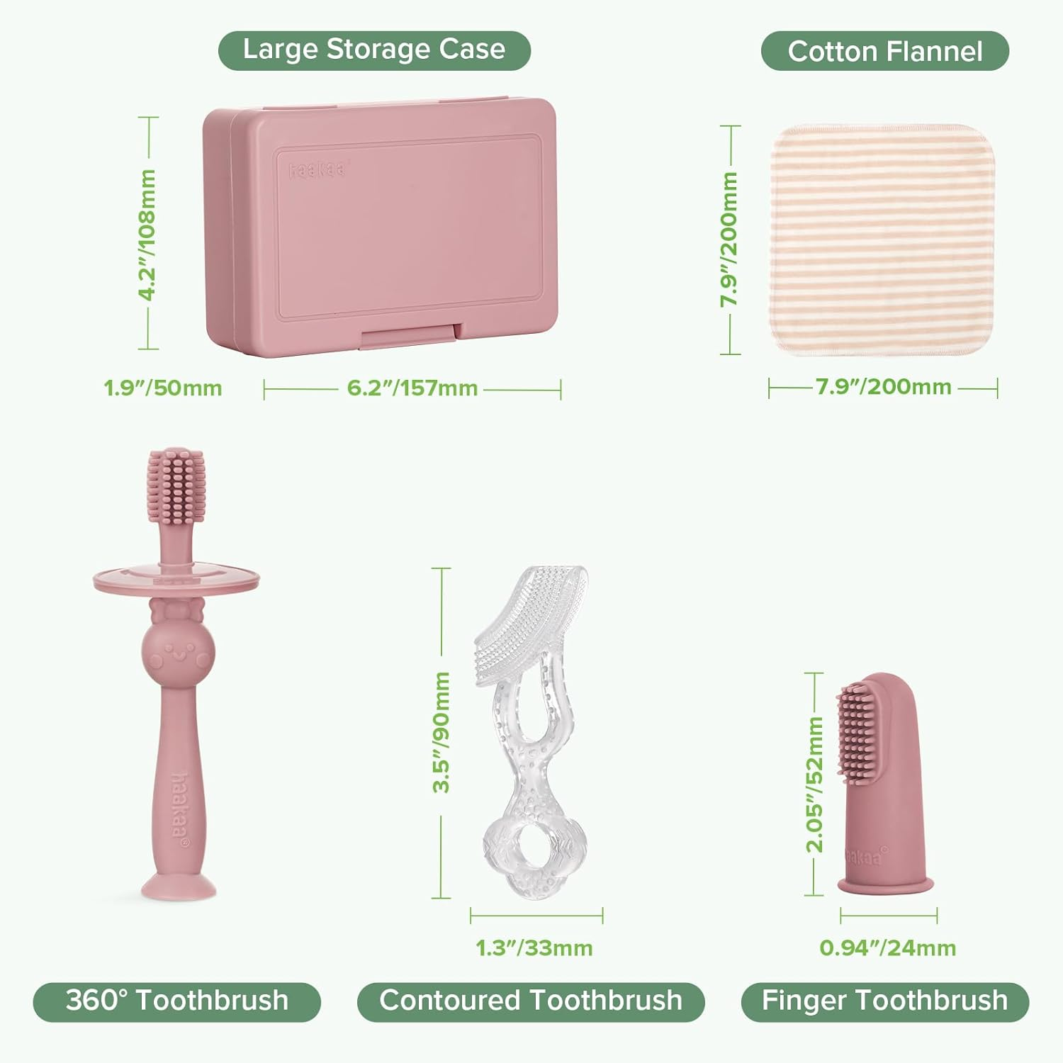 Haakaa Silicone Teether Brush Finger Brush Toothbrush, 0-36 Months - Infant Oral Care Set (Blush) image number 2