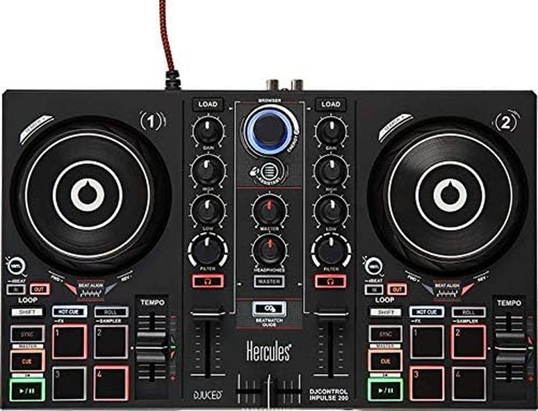 Hercules Djcontrol Inpulse 200 &ndash; DJ Controller with USB, Ideal for Beginners Learning to Mix - 2 Tracks with 8 Pads and Sound Card - Software and Tutorials Included image number 1