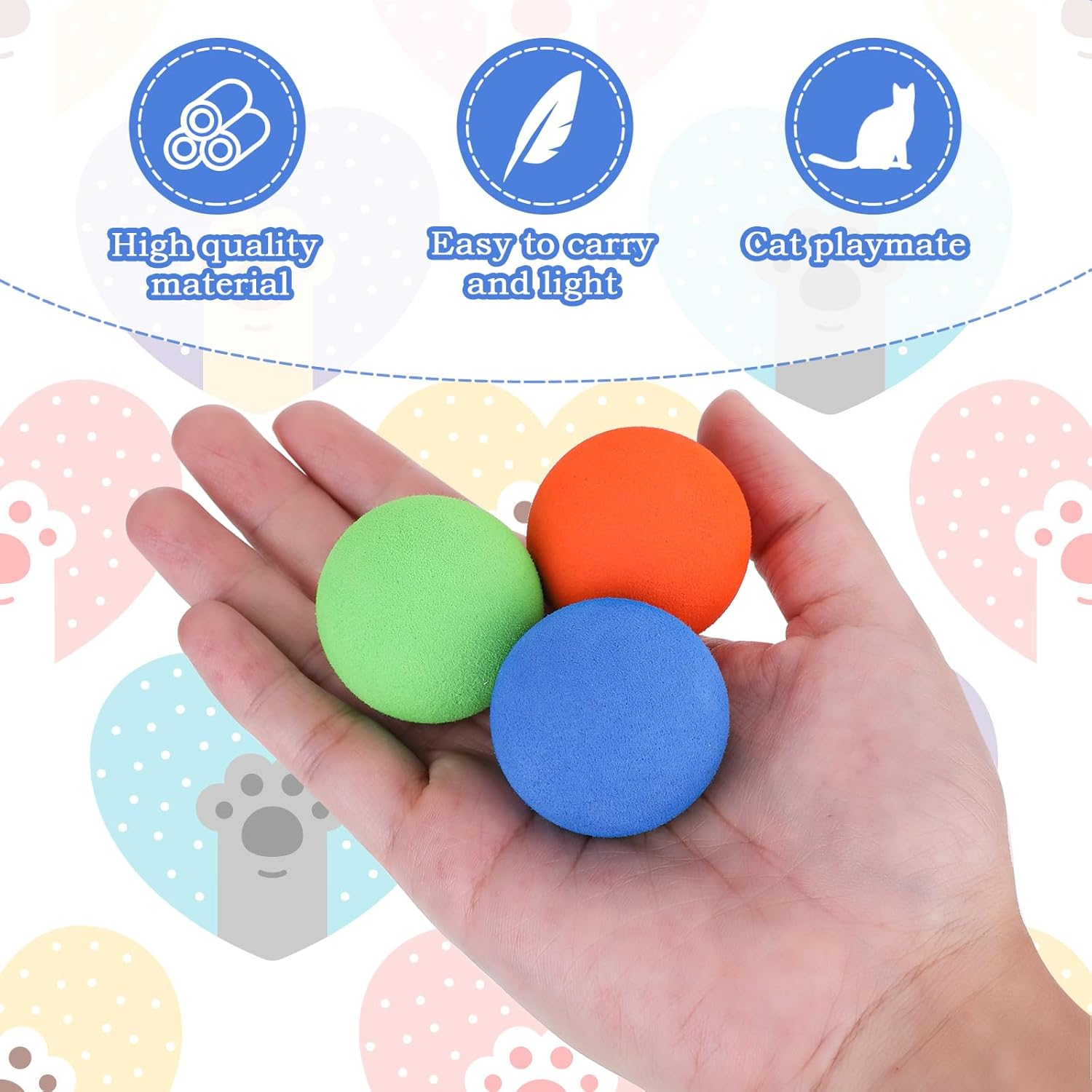 Bewudy Cat Toy Balls, Pack of 12 Soft Cat Balls, Interactive Kitten Toy, Cat Balls for Indoor Kittens, Foam Interactive Cat Toy, Sponge Play Ball Toy (4 Cm) image number 5
