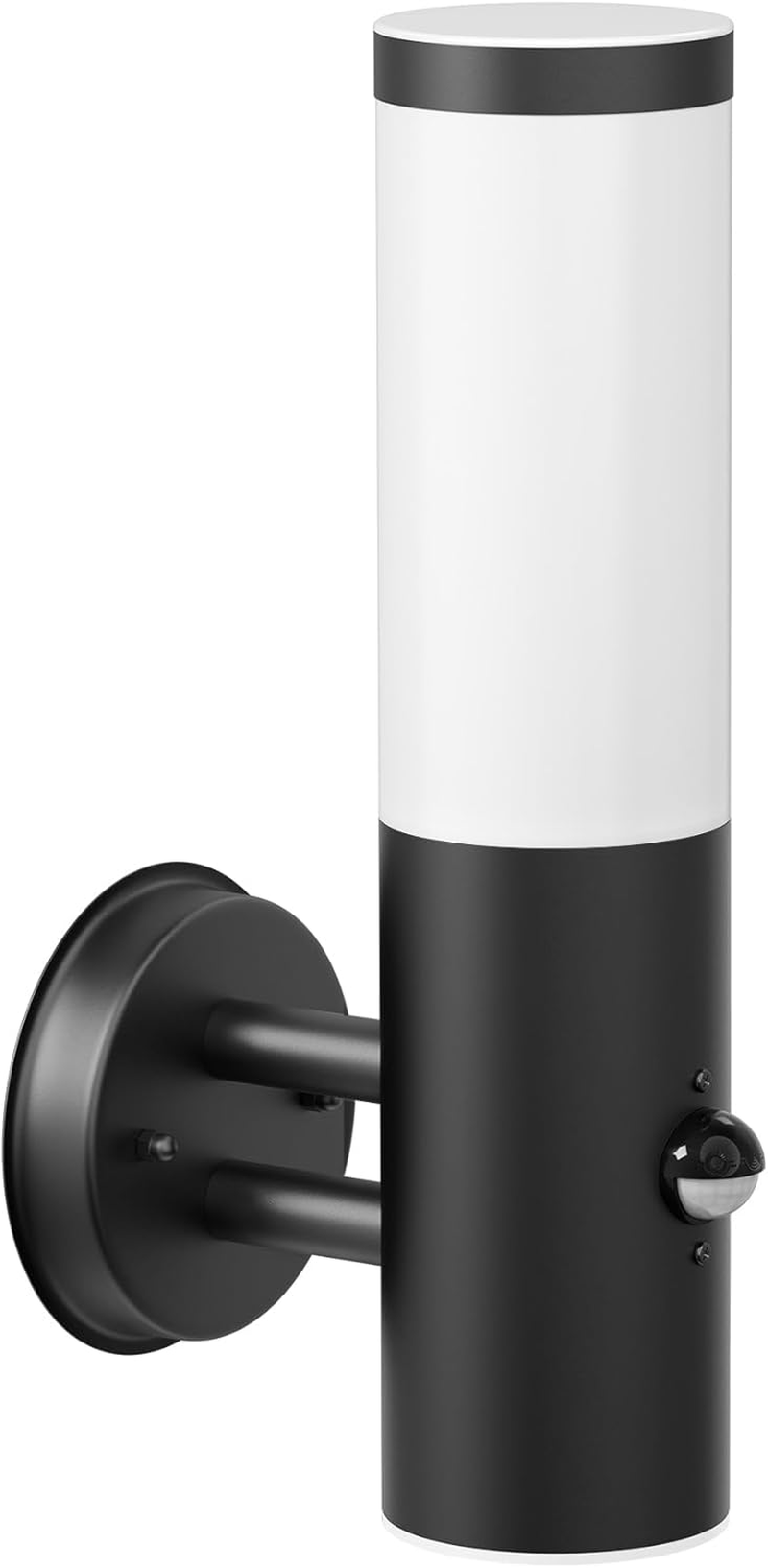 Ledscom.De Poru Wall Light for Outdoor Use, IP44, Motion Sensor, Stainless Steel, Matte Black, Round, 1X E27 Max. 15 W