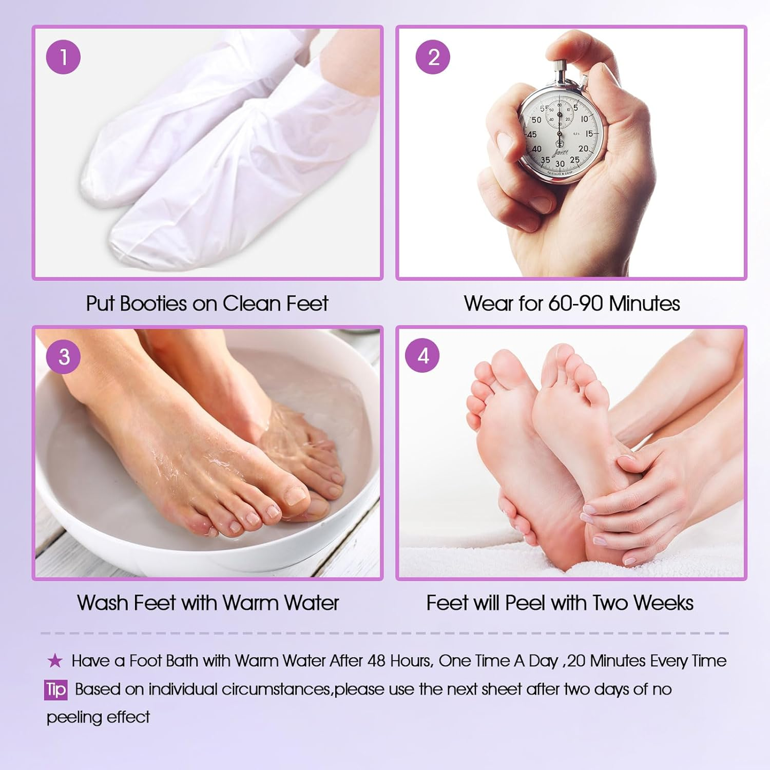 Foot Peeling Mask for Dry & Cracked Skin - Exfoliating Foot Mask to Remove Dead Skin & Calluses, Baby Soft Feet for Men & Women - Foot Spa (2Pcs, Lavender) image number 3