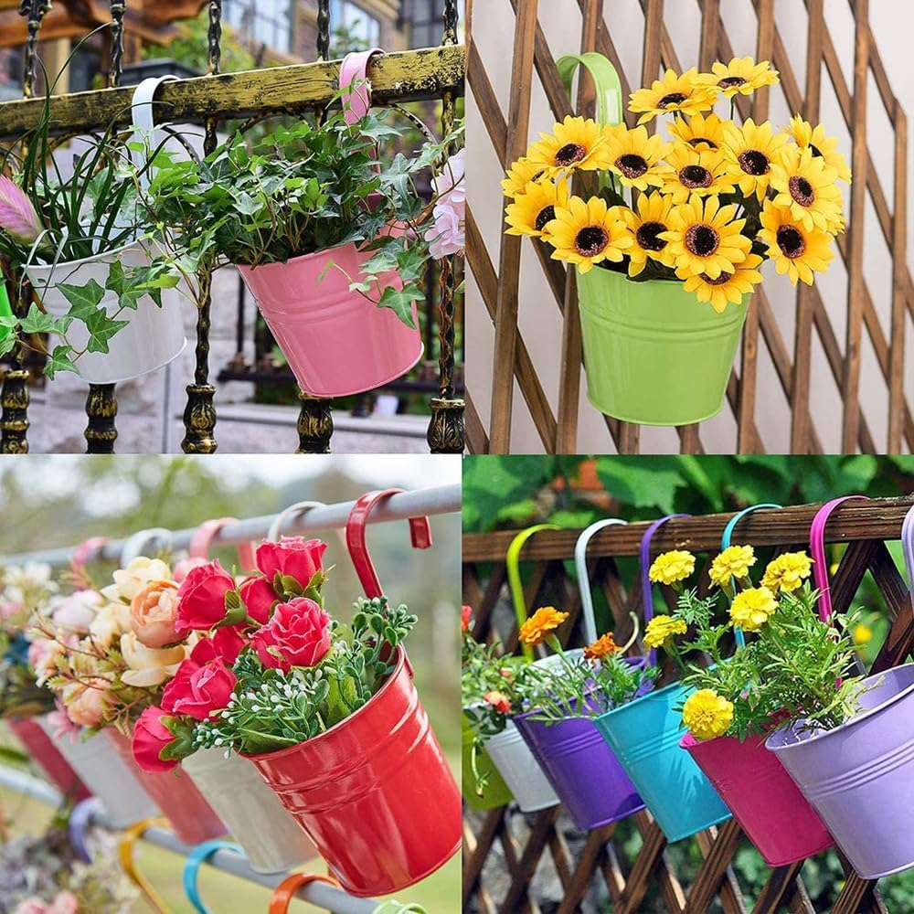 10PCS Hanging Flower Pots Iron Garden Plant Balcony Planter Detachable Hook image number 3