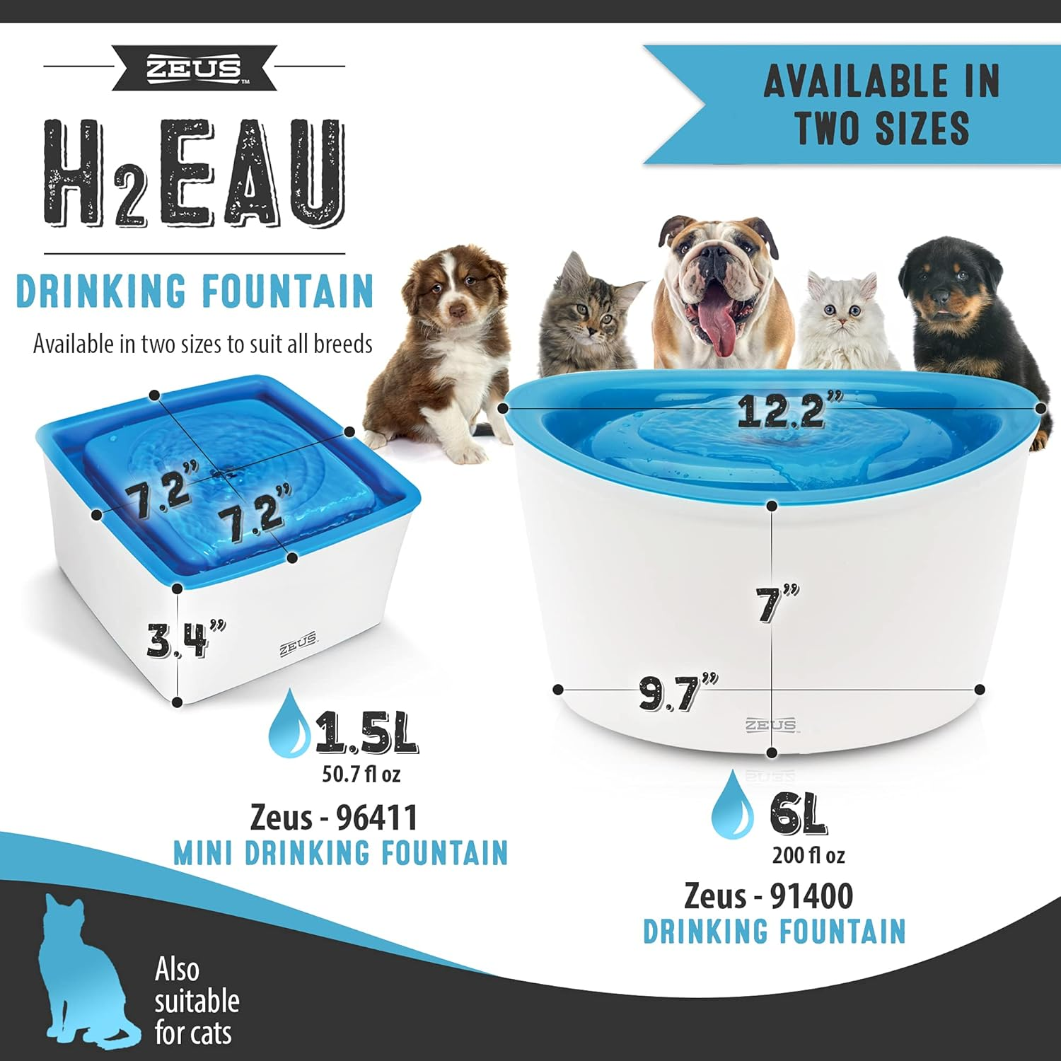 Zeus Fresh & Clear Elevated Dog and Cat Water Dispenser, Large Drinking Water Fountain with Purifying Filter, 6L Capacity image number 2