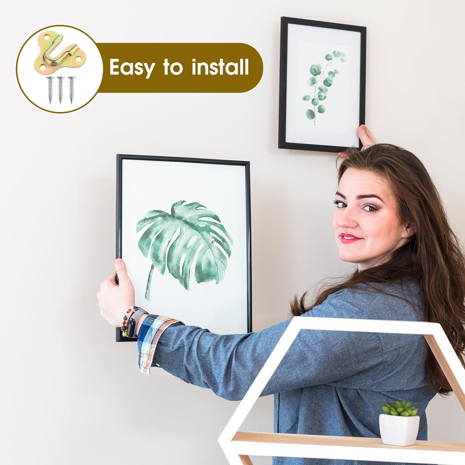 20 Pack Zinc Yellow Keyhole Hangers, Heavy-Duty Buckle Type Picture Hanger, Wooden Board Wall Mount Single Keyhole Hanging Plate, Mirror Picture Frame Hangers, Mug Key Coat Hanging Rack image number 6