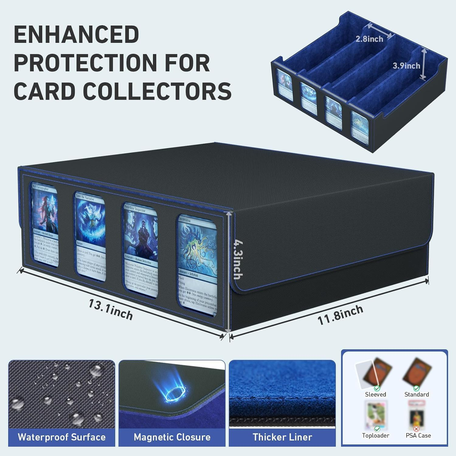 4-Row Trading Card Storage Box, Bulk Card Case for 3200+ Mtg Tcg Magic Soprts Playing Game Card Organizer, Commander Deck Box with 4 Supporters 24 Dividers Strap+10 Top Loaders for Cards image number 5