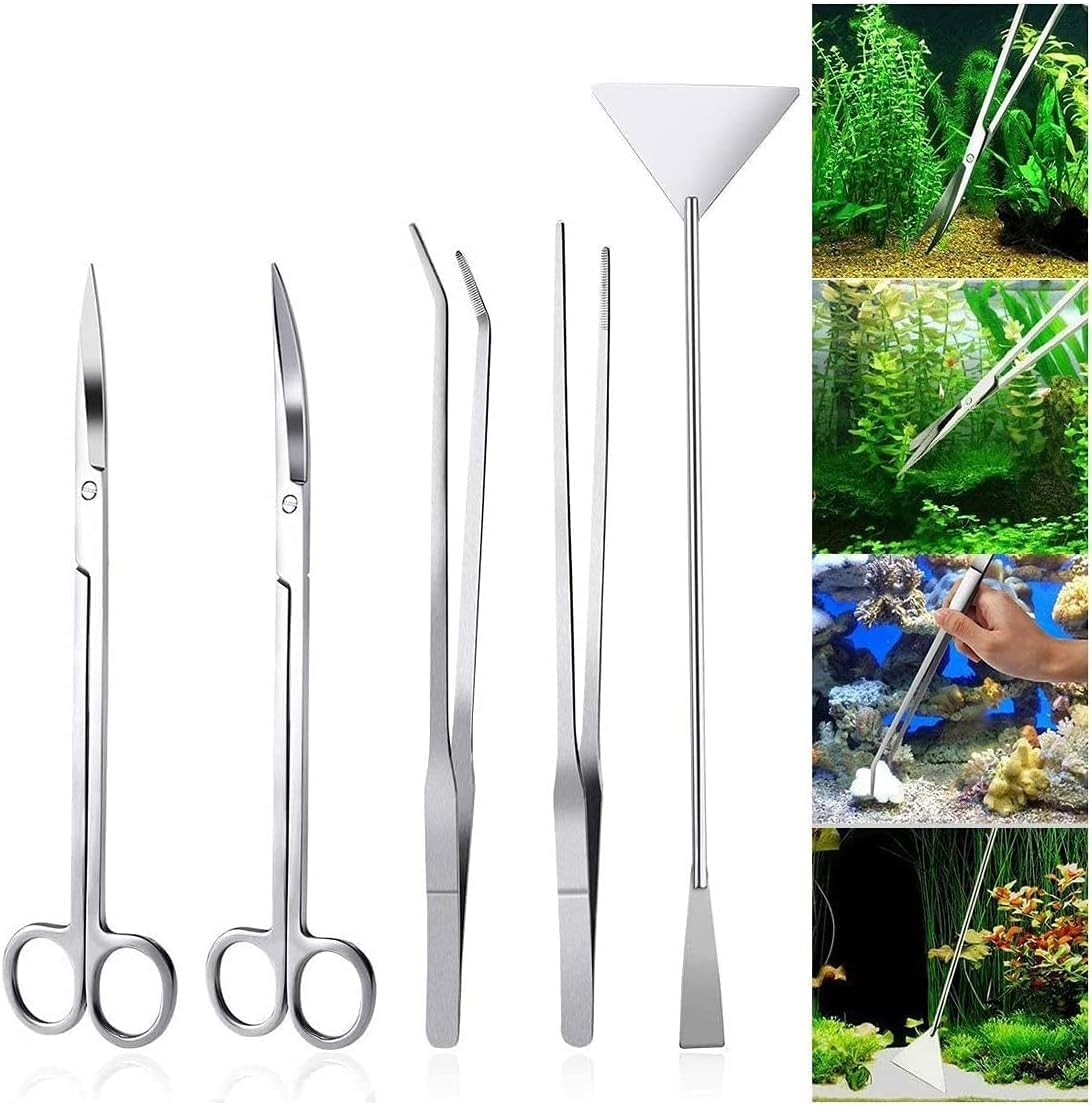 Lehom Aquatic Plant Tools 5 Pieces Aquarium Plant Tweezers Fish Tank Stainless Steel Plant Tool Set Aquarium Aquascaping Tweezers Scissors Substrate Spatula Kit image number 6