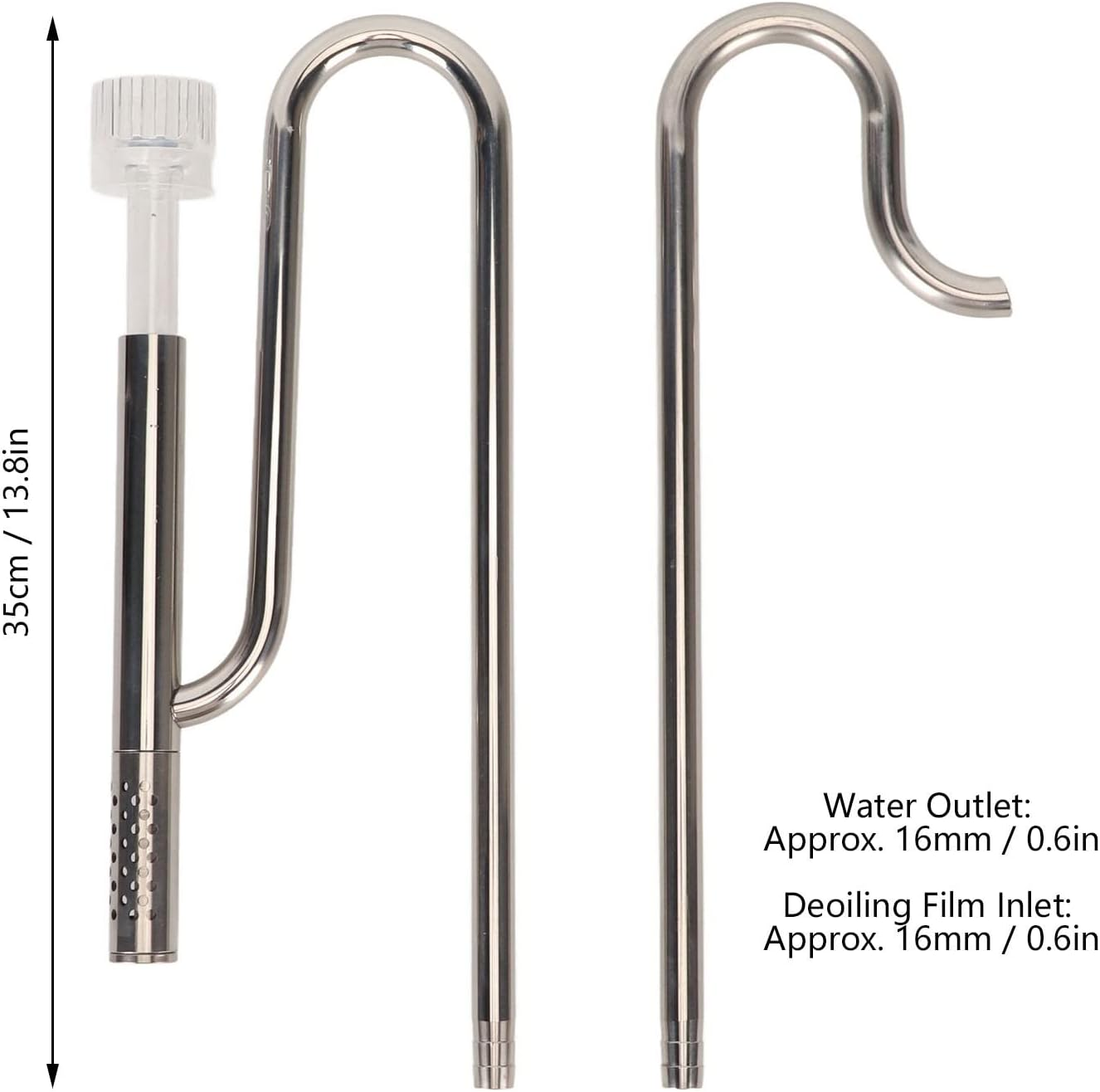 Lily Pipe, 360 Degree Rotation Skimmer 304 Stainless Steel Inflow Outflow Pipe Set Prevent Corrosion for Fish Filter (16Mm Water with 16Mm Deoiling Film Inlet)