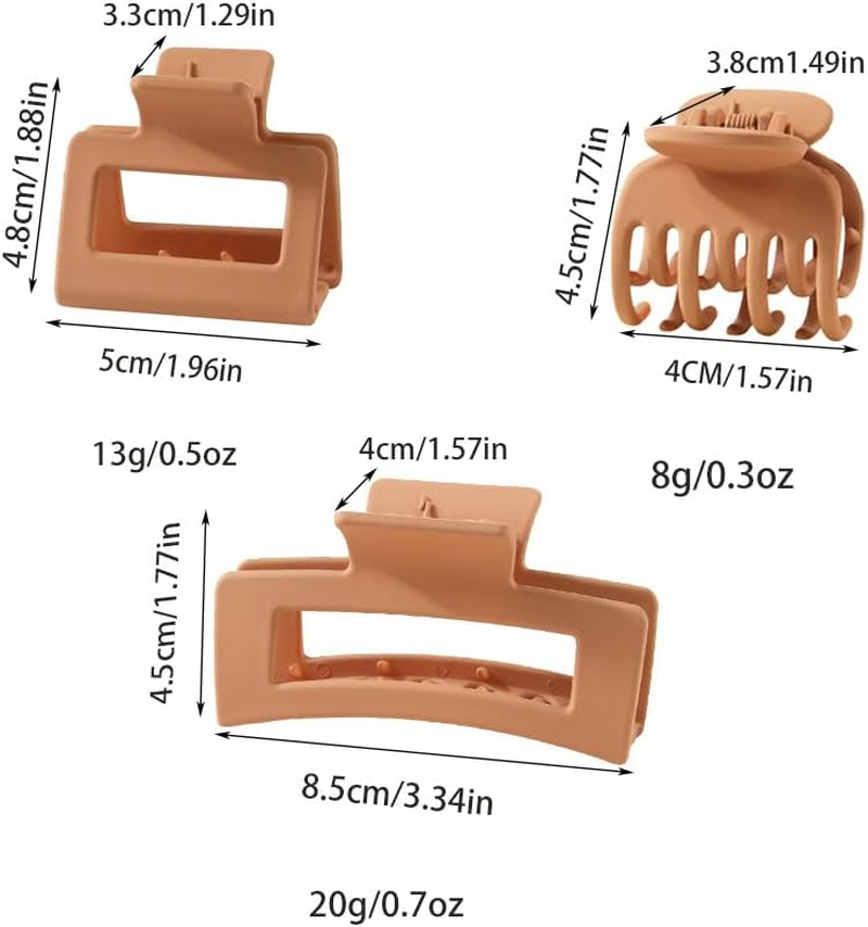 Medium Hair Claw Clips Set for Women Girls - 3 Styles, 9Pcs Rectangle Square and Double Row Teeth Hair Clips for Thick Thin Hair - Nonslip Jaw Clips (Beige, Brown, Black) image number 6