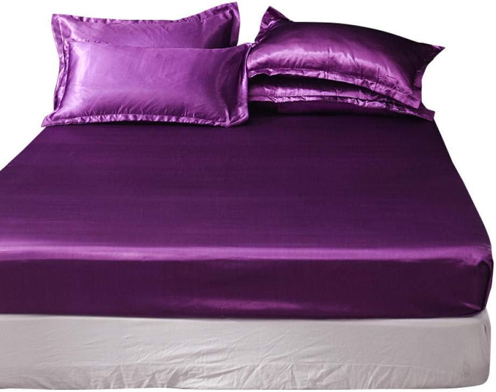 Single Fitted Deep Pocket Sheet,Washed Ice Silk Solid Color Bed Linen,Non-Slip Protective Cover Apartment Bedroom Double King-Size-White_180*200Cm image number 4