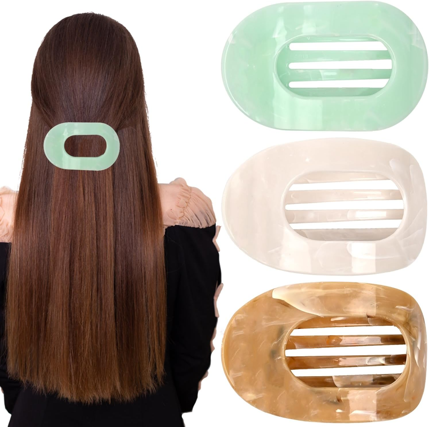 Large Hair Clips for Women, French Matte Flat Claw Clips, Strong Hold for Thick and Thin Hair, 3 Pack in 3 Colors (Combination 1) image number 5