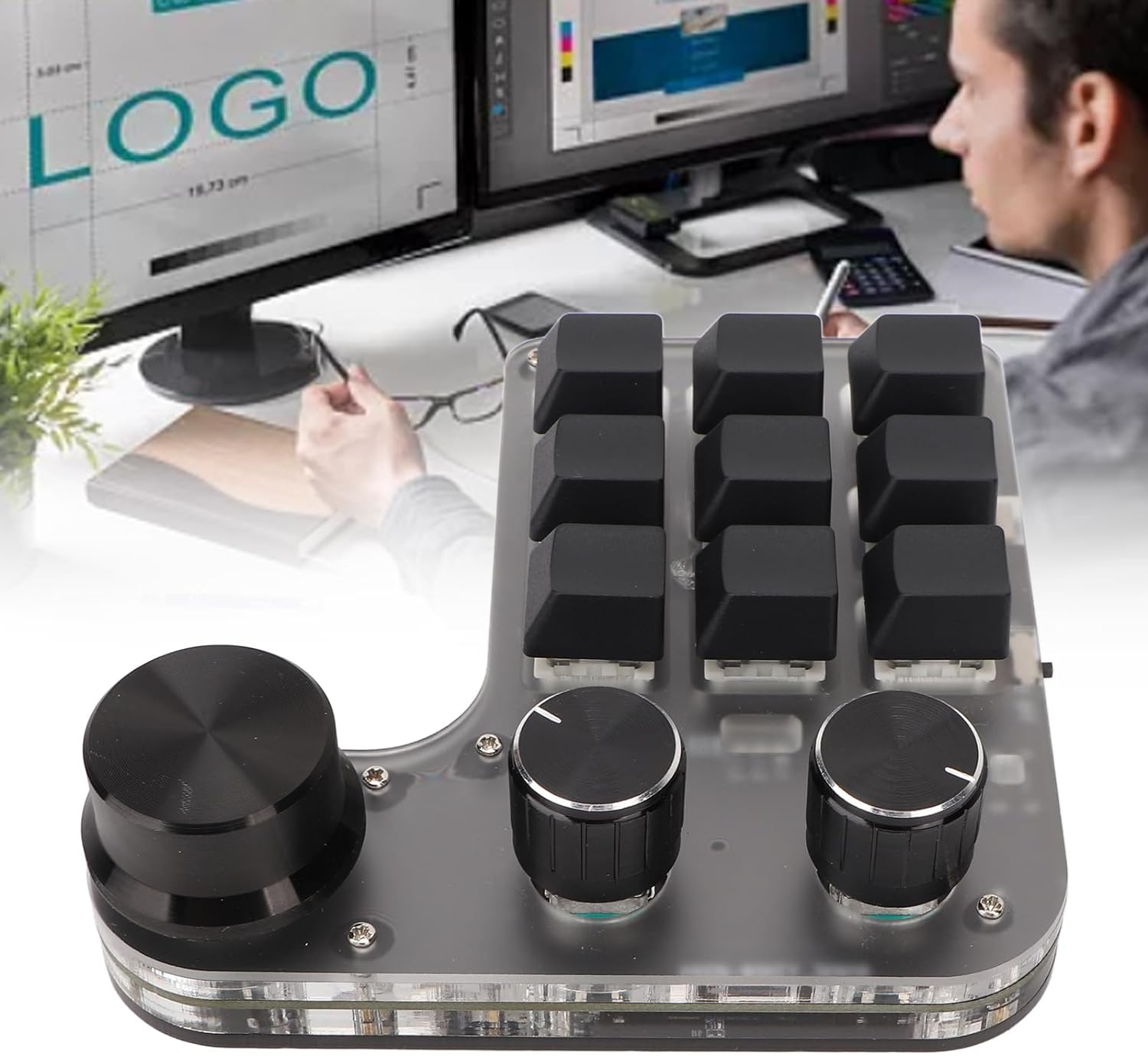 One Handed Macro Mechanical Keyboard, 9 Keys 3 Knobs Programmable Macro Keyboard, USB Wireless Dual Mode Gaming Keypad, For image number 5