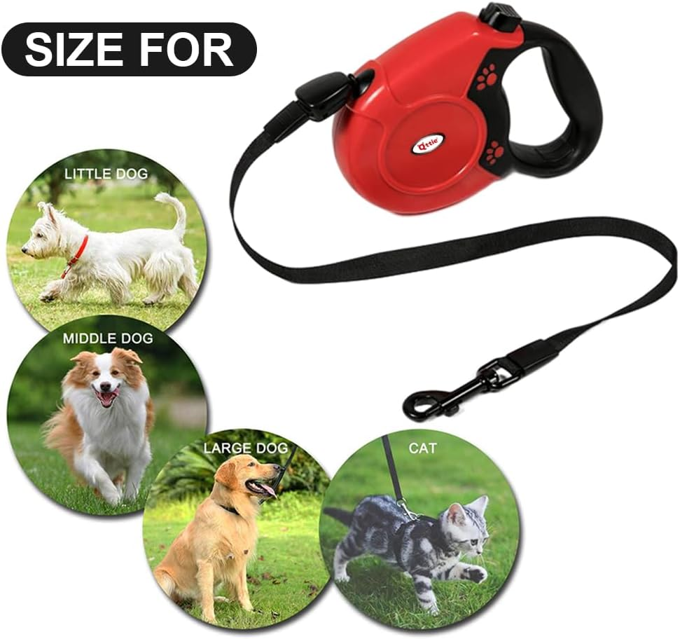 8M Retractable Dog Leash, Hands Free Long Dog Lead,Heavy Duty Dog Walking Leash for Dog, Cat up to 40 Kg, 360&deg; Tangle-Free Strong Nylon Tape, Anti-Slip Handle, Brake,Pause,Lock Red image number 1