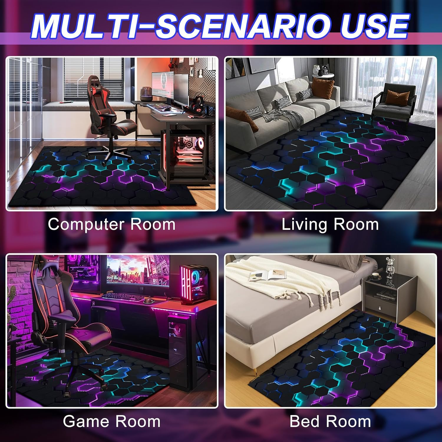 Game Area Rug for Boy Room, Non-Slip Gaming Geometric Play Mat for Playroom Bedroom, 3D Colorful Gamer Activity Centerpiece Area Rugs Floor Mat Carpet Decorative (Color 3, 120X160Cm) image number 3