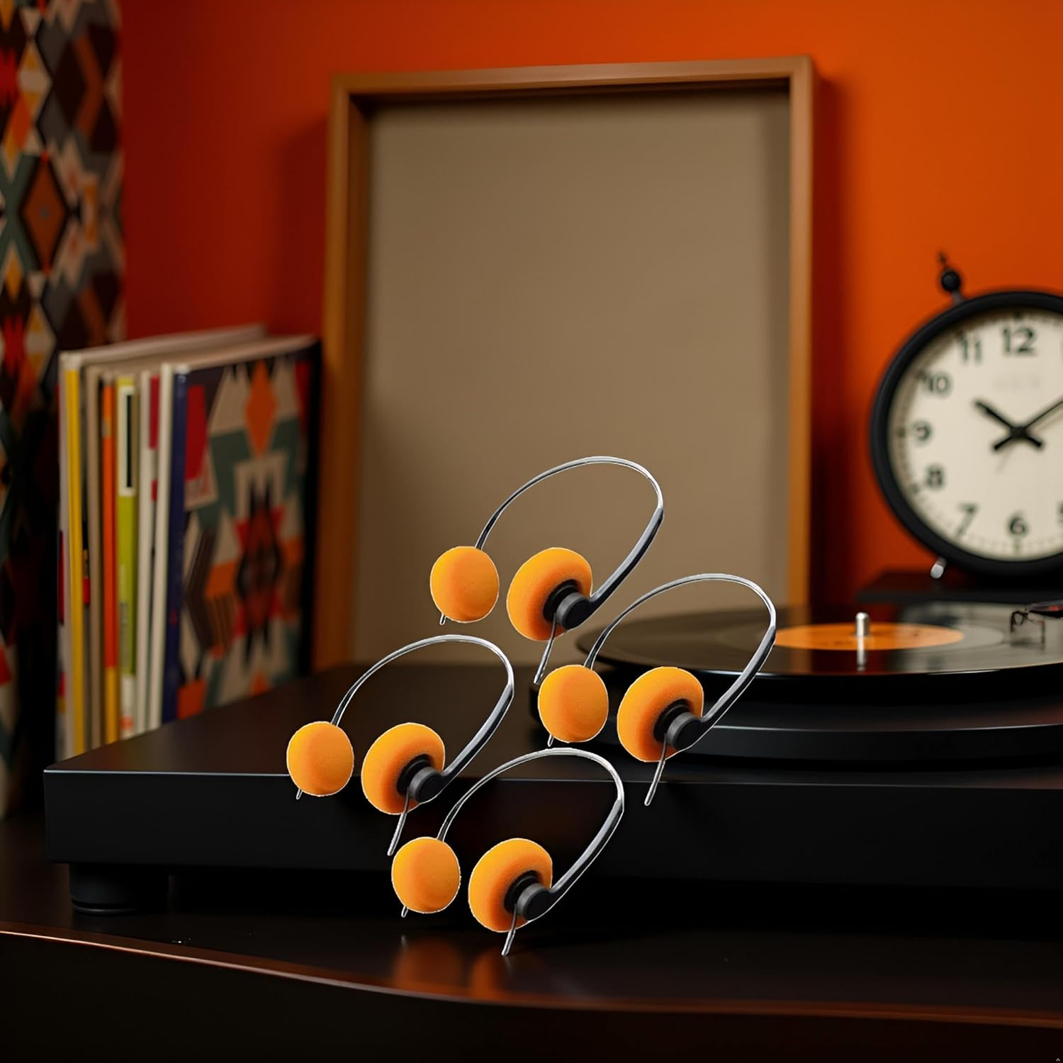 4Pcs Orange Retro Over-Ear Headphones,Wired Stereo Headphones,Headphone,Lightweight Portable Headphone with Adjustable Headband,Electronics，Headphones and Earphones image number 5