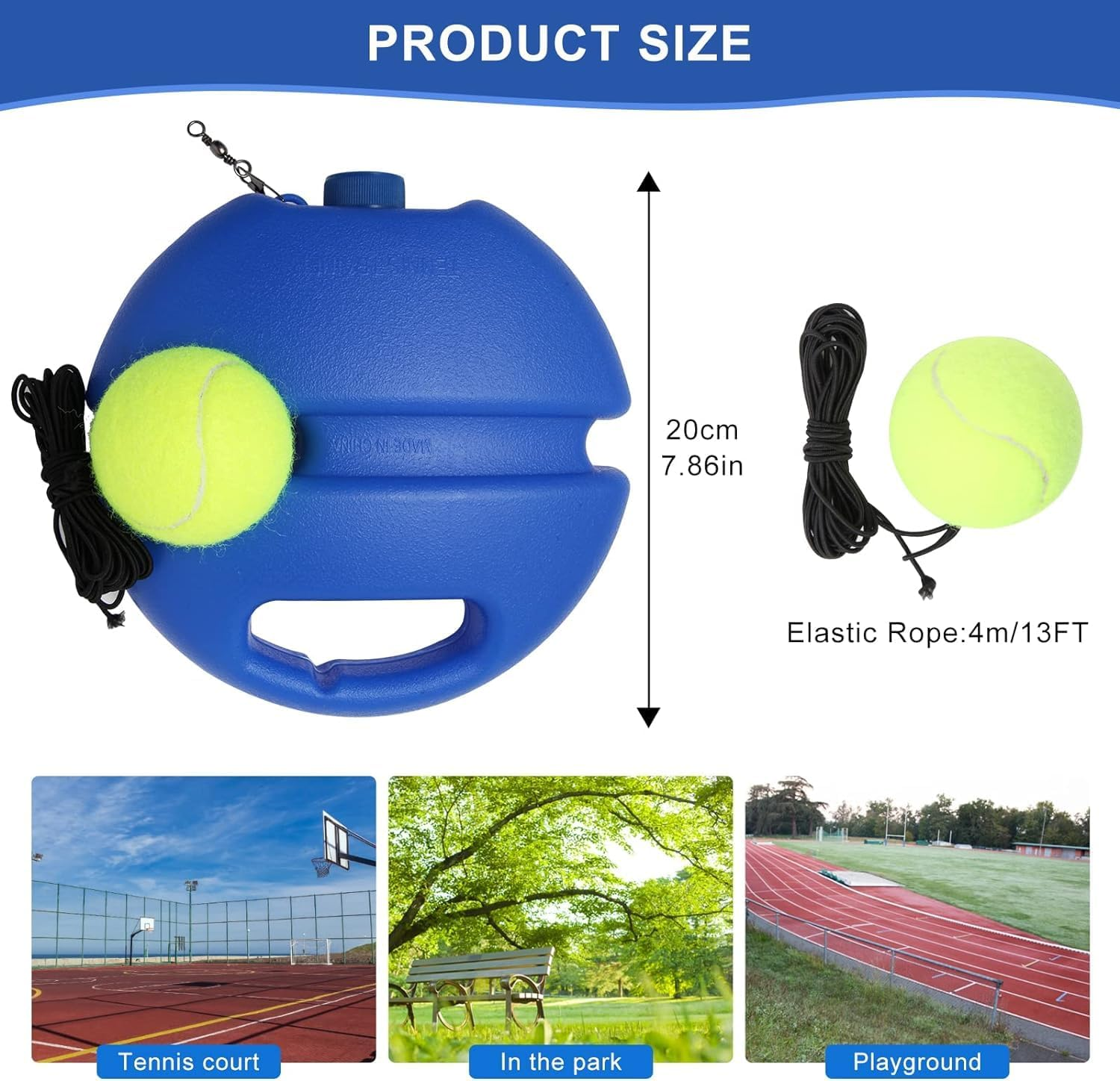 Portable Tennis Rebounder with 3 Long Rope Balls, Elastic with String Solo Trainer Rebound Ball Training Equipment Practice Tennis Equipment, Tennis Tool Training Equipment for Beginners image number 1