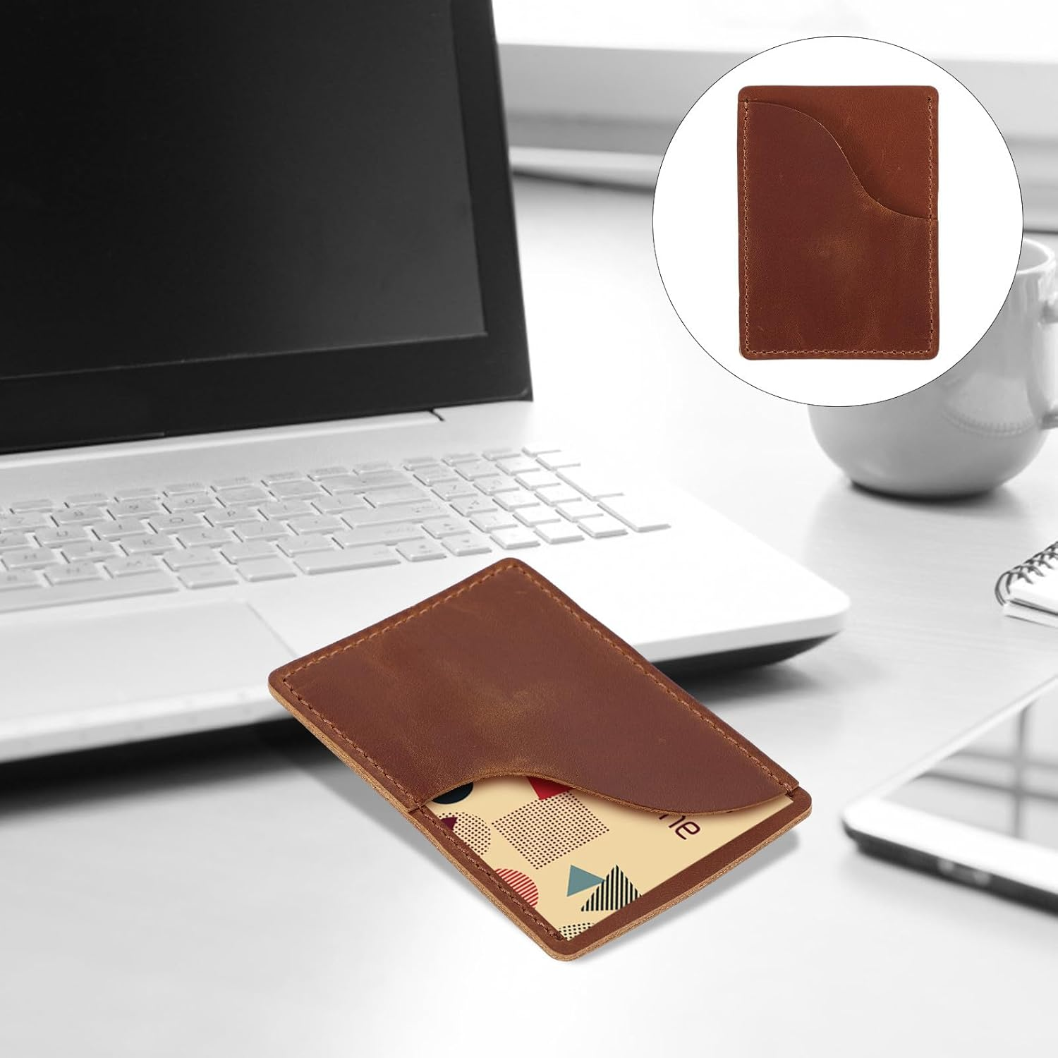 LALADEFIEE Brown Business Card Holder Wallet, Credit Card Organizer Pouch with Pocket, Multi-Function Passport Sleeve for Travel and Office Use image number 5