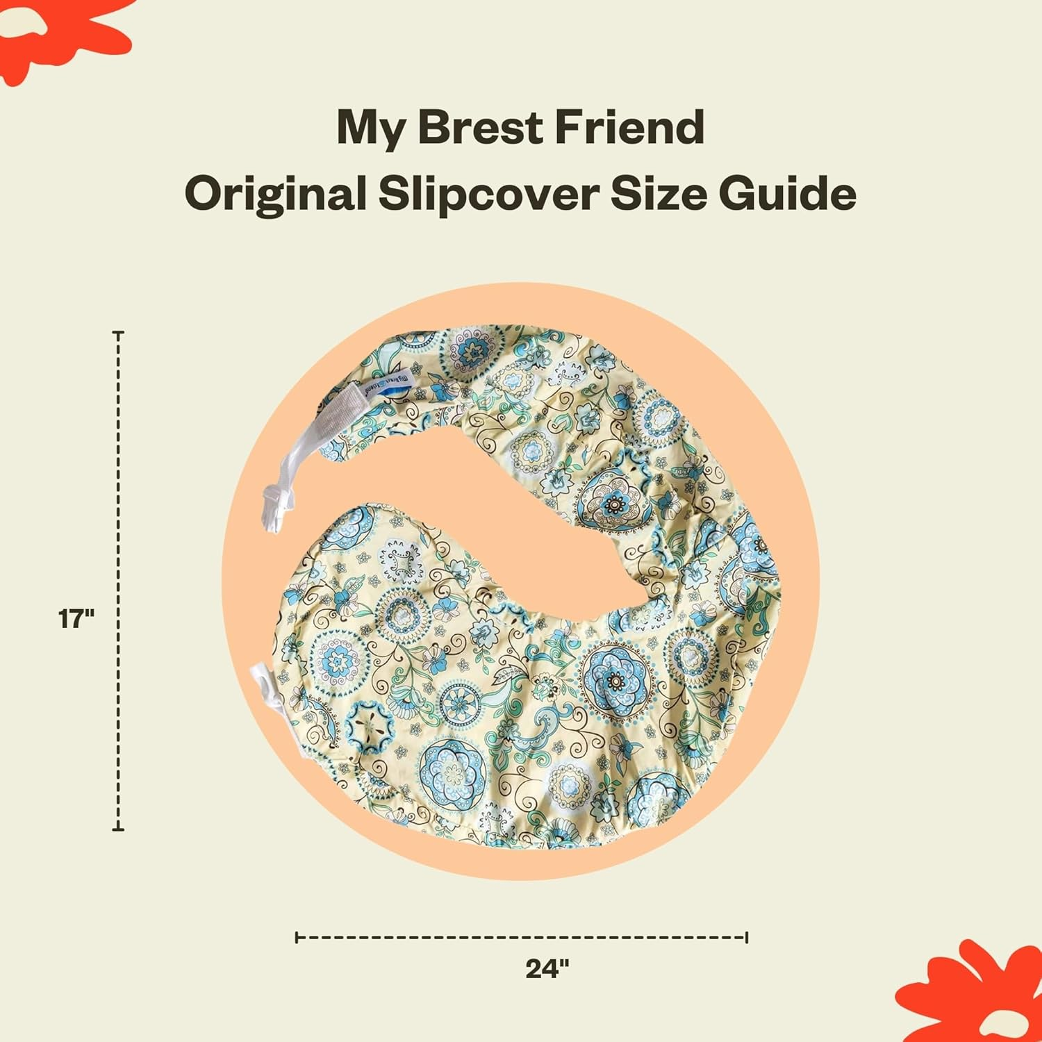 My Brest Friend Original Nursing Pillow Slipcover Sleeve | Great for Breastfeeding Moms | Pillow Not Included, Yellow, Green image number 1