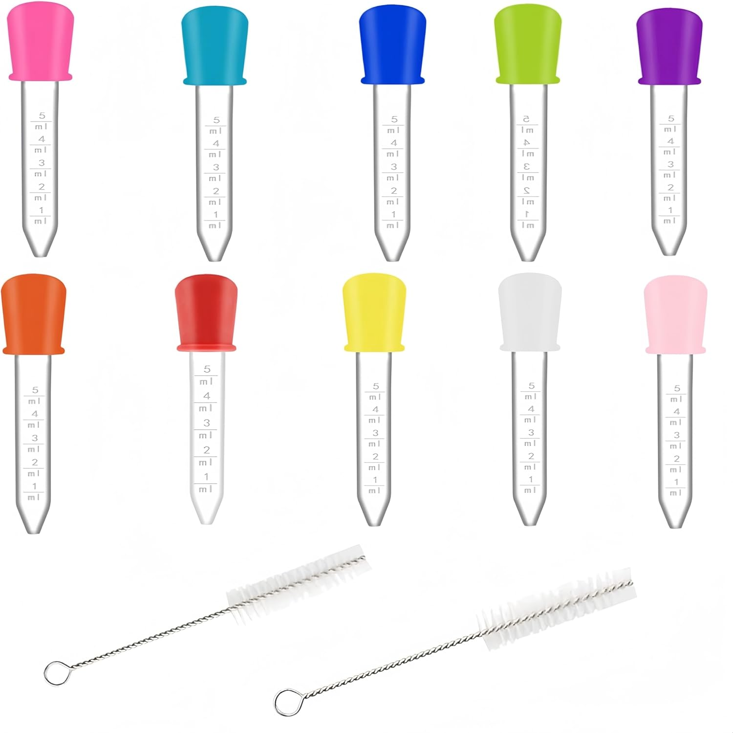 Wizefolk Silicone Liquid Dropper,10 Pack Reusable Plastic Pipettes,5Ml Candy Dropper, with 2 Cleaning Brush,For Home,School Laboratories,Science,Gummy Making,Oil,Water image number 2